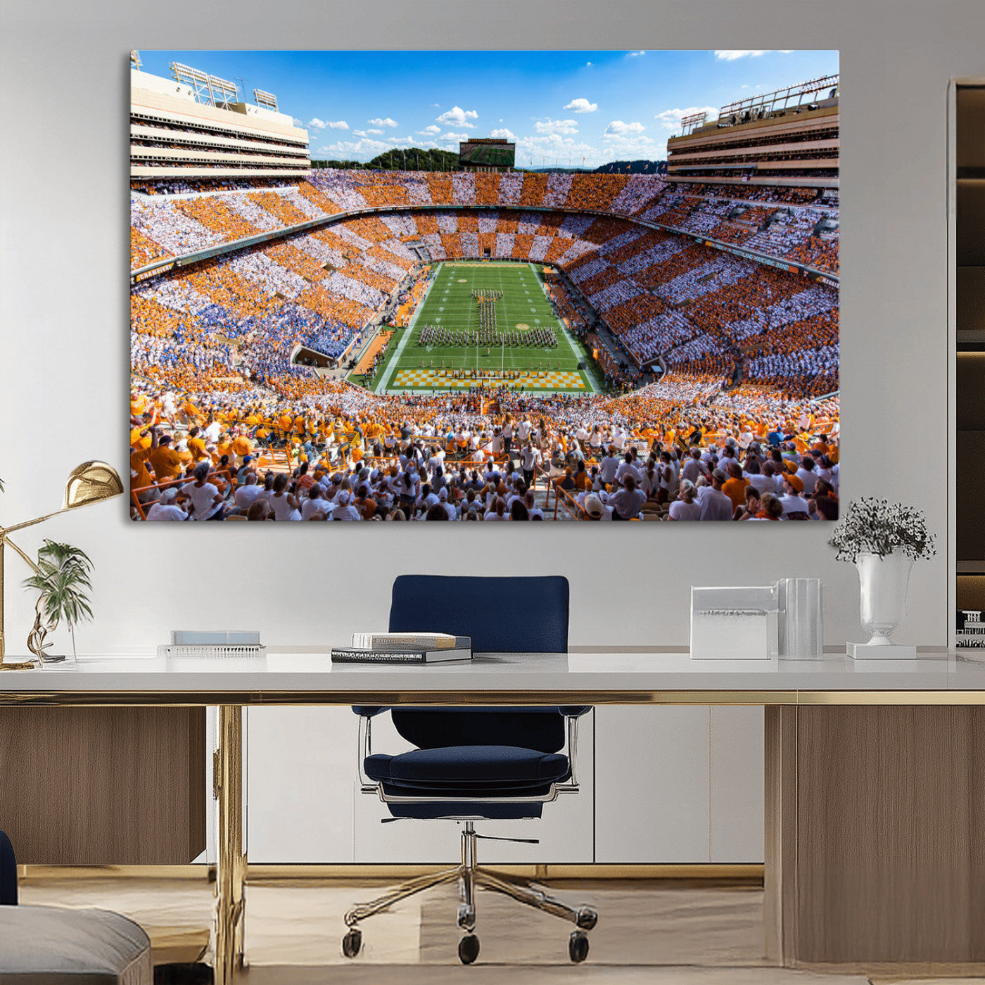 64238859-MGV-CV-36X24-Neyland Stadium Wall Art – Tennessee Volunteers Checkerboard Game Day Canvas Print, College Football Panorama Decor for Man Cave