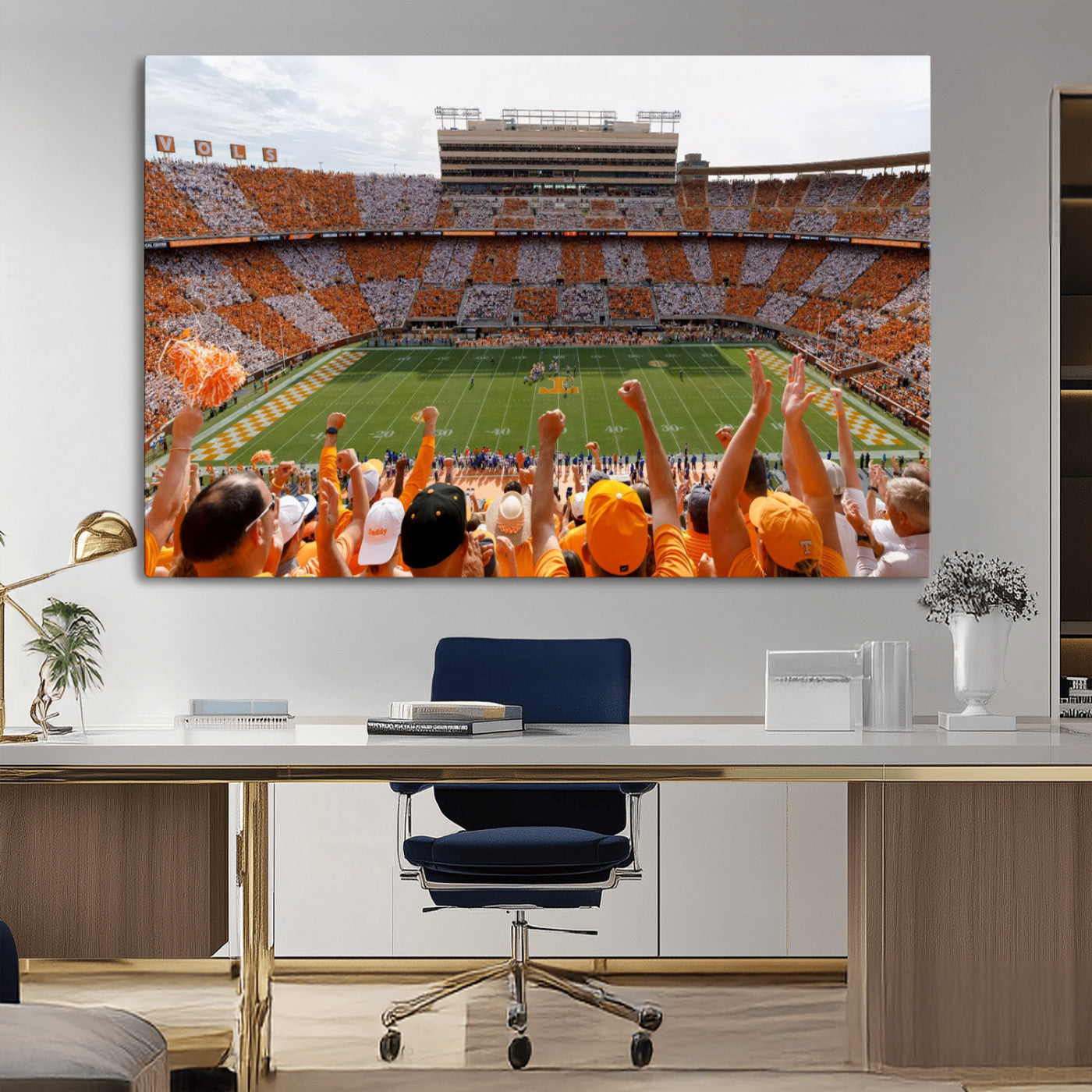 76011417-MGV-CV-36X24-Tennessee Volunteers Wall Art – Neyland Stadium Checkerboard Crowd Canvas Print, Vols Football Game Day Fan Perspective Sports