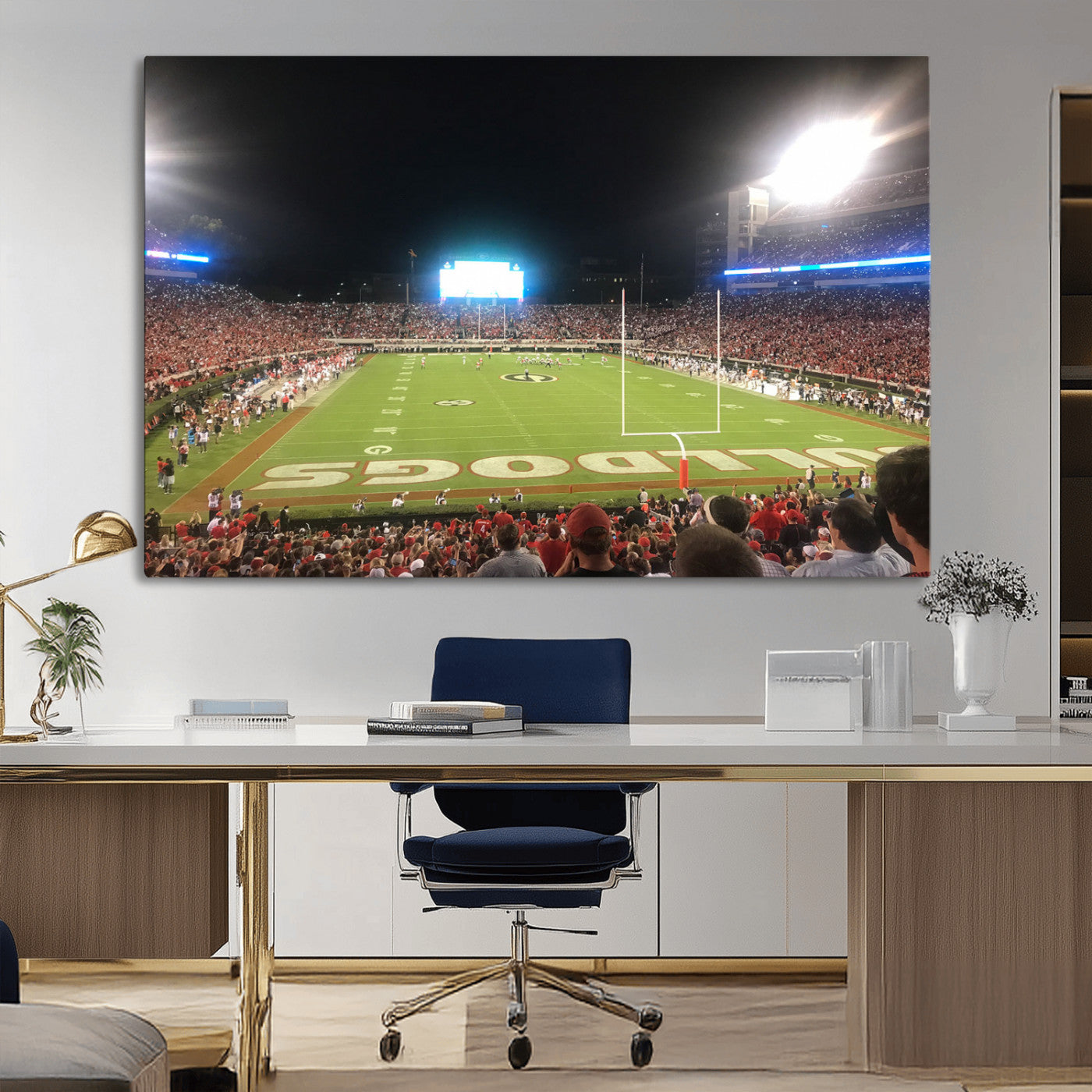 16230786-MGV-CV-36X24-Georgia Bulldogs Stadium Wall Art – Night Game Football Field Canvas Print, Panoramic Sports Decor for Home, Office, Fan Cave