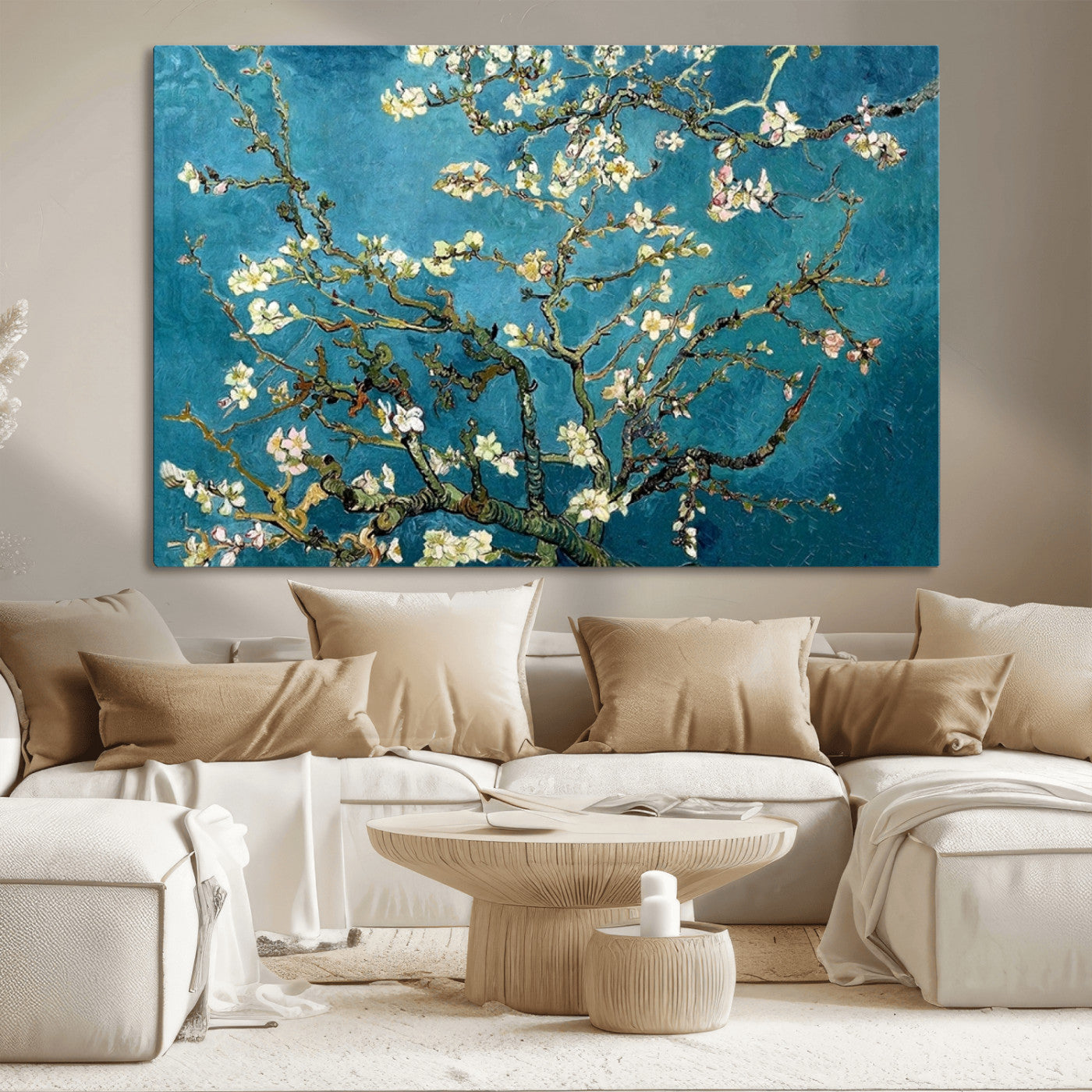 91714-MGV-CV-36X24-Almond Blossoms Wall Art – Handcrafted Van Gogh Inspired Floral Canvas Print, Beautiful Nature Decor for Living Room, Bedroom, or