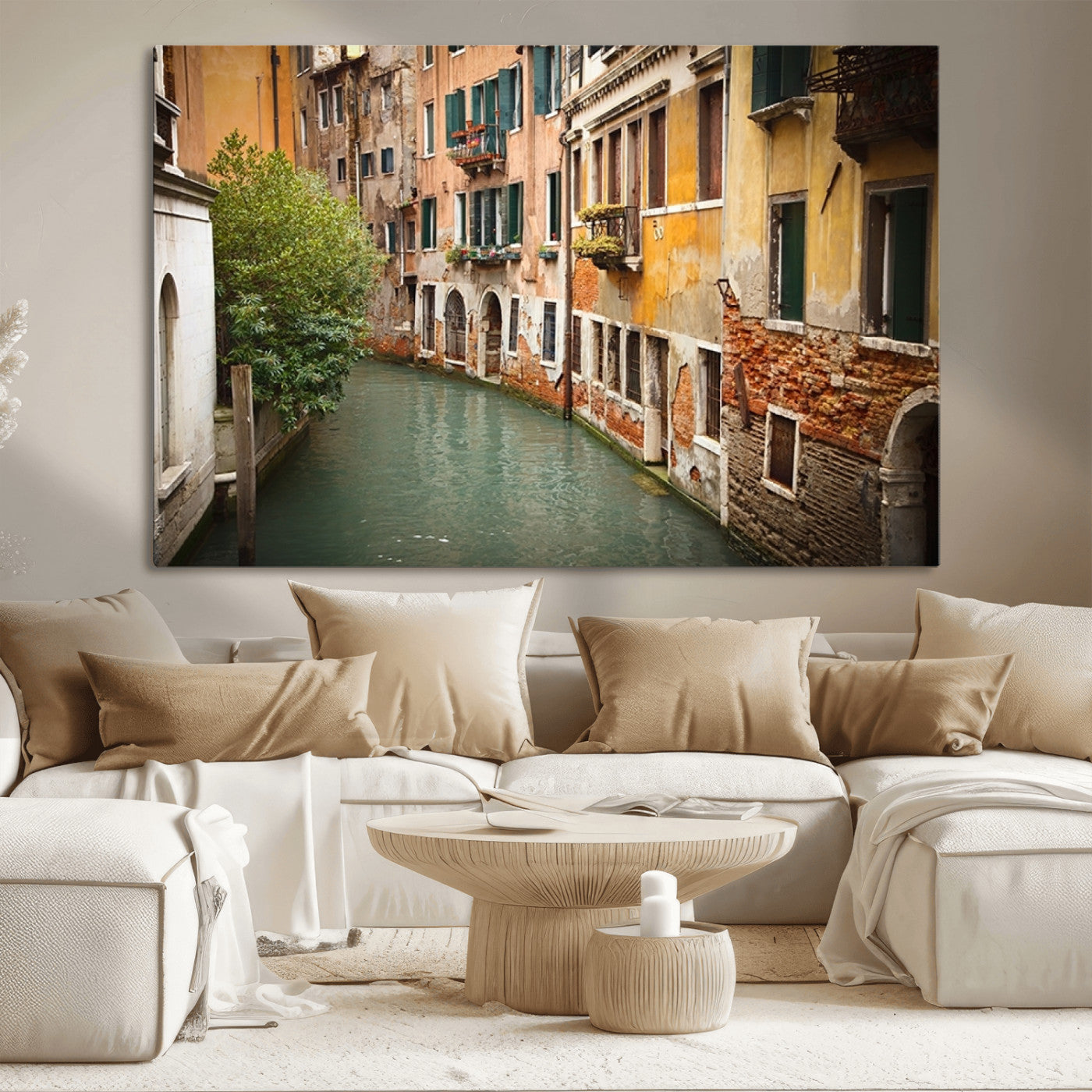 58407-MGV-CV-36X24-Venetian Canal Passage Wall Art – Vintage European Waterway Canvas Print, Historic Cityscape Decor for Office, Living Room, or Man