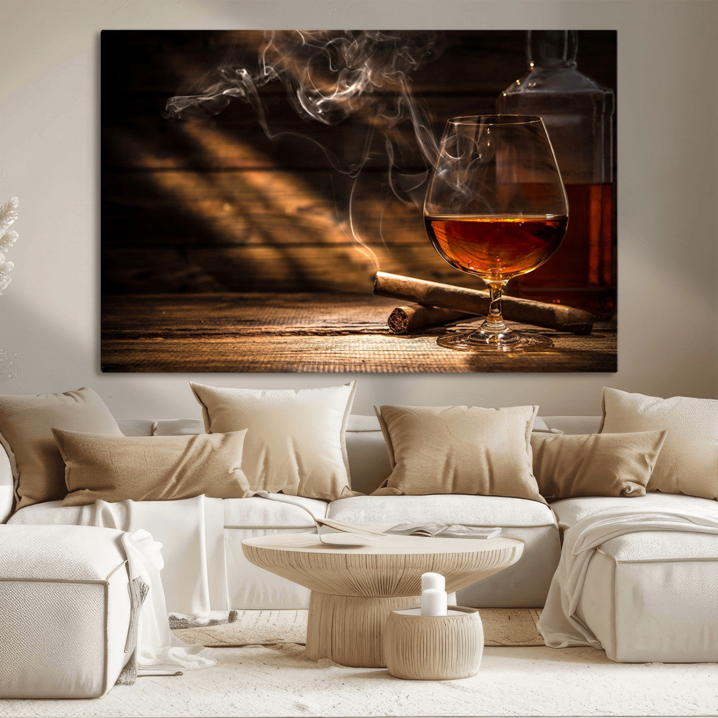92305-MGV-CV-36X24-Whiskey & Cigar Wall Art – Moody Whiskey and Cigar Canvas Print, Sophisticated Bar or Home Lounge Decor for Office, Man Cave or
