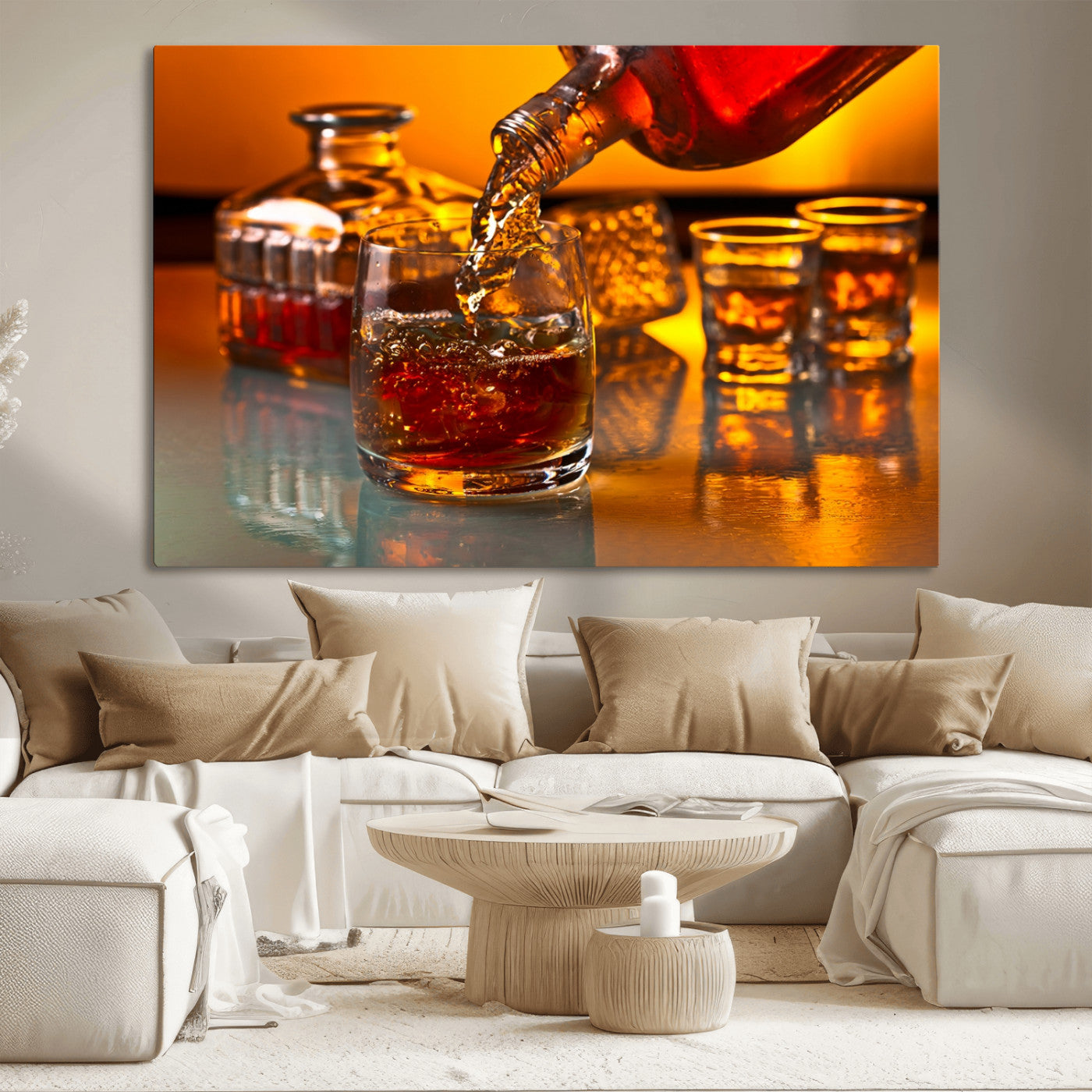 18250-MGV-CV-36X24-Whiskey Pour Wall Art – Captivating Whiskey Splash Canvas Print, Elegant Bar or Home Lounge Decor for Office, Man Cave or Living