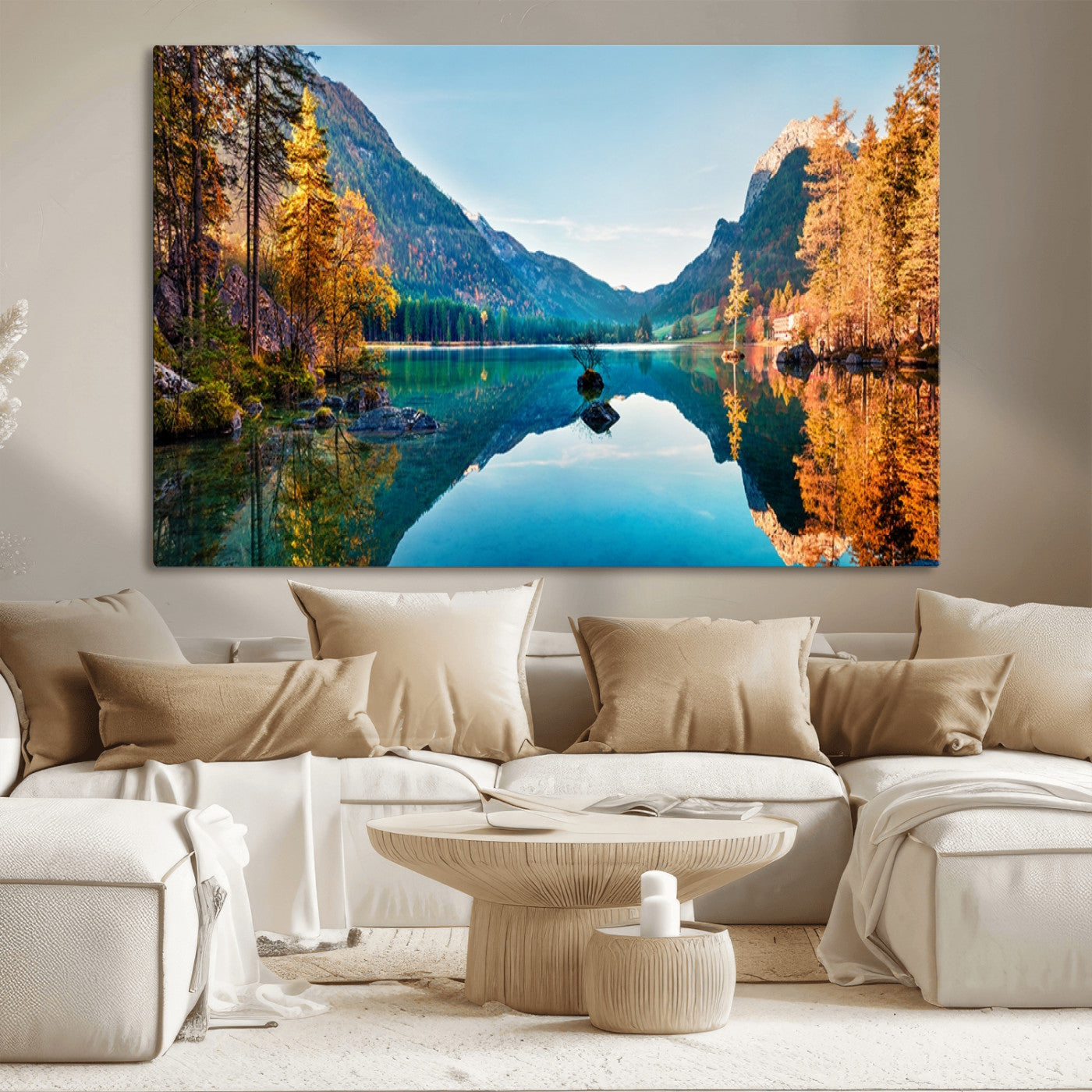 32962-MGV-CV-36X24-Mountain Lake Wall Art – Tranquil Autumn Landscape Canvas Print, Nature Reflection Decor for Living Room, Bedroom, Office or Cabin