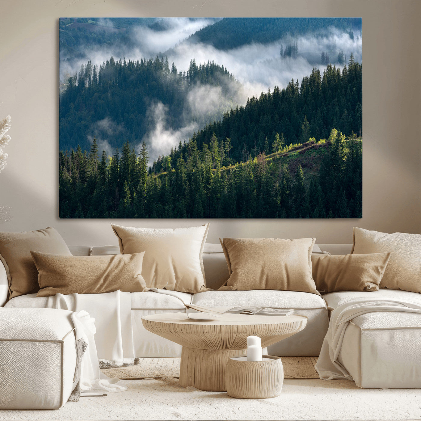 55972-MGV-CV-36X24-Whispering Pines Wall Art – Panoramic Misty Forest Canvas Print, Serene Nature Decor for Home, Office or Cabin Retreat