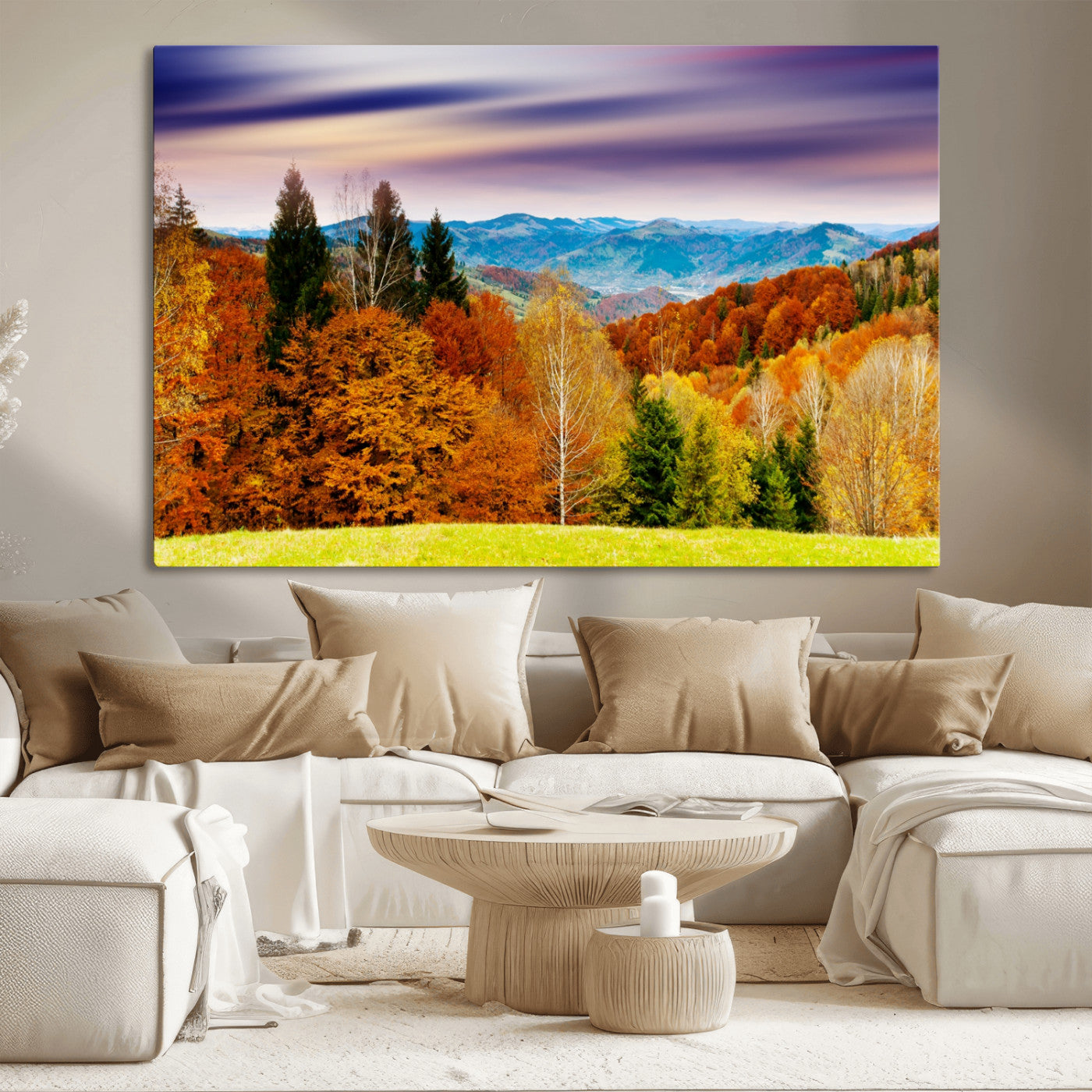58007-MGV-CV-36X24-Autumn Mountain Landscape Wall Art – Stunning Fall Forest Canvas Print, Cozy Nature Decor for Home or Office