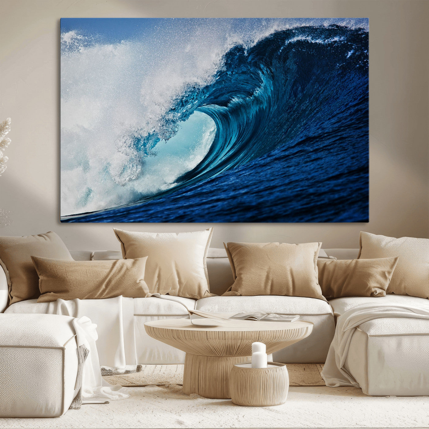 89502-MGV-CV-36X24-Powerful Ocean Wave Wall Art – Panoramic Blue Sea Wave Canvas Print, Coastal Surf Photography Artwork for Living Room, Bedroom, or