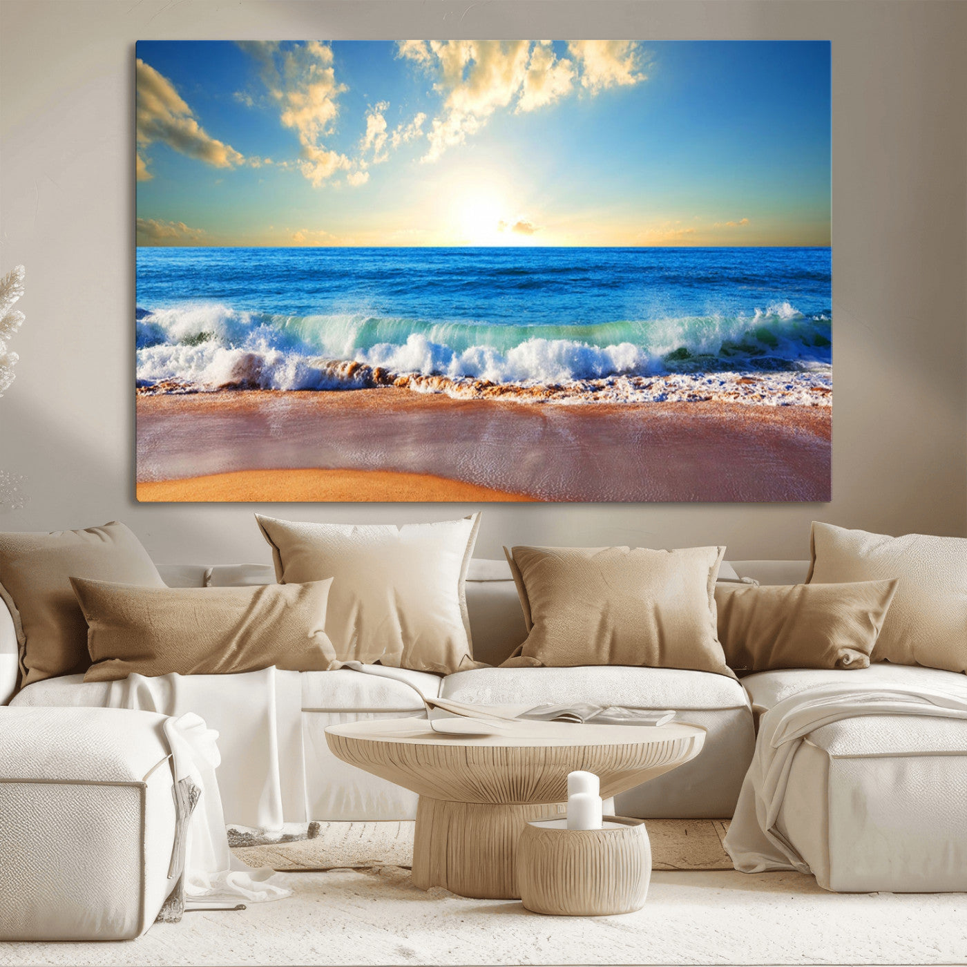 50522-MGV-CV-36X24-Ocean Sunrise Wall Art – Peaceful Beach Waves and Golden Horizon Canvas Print, Coastal Seascape Decor for Home or Office