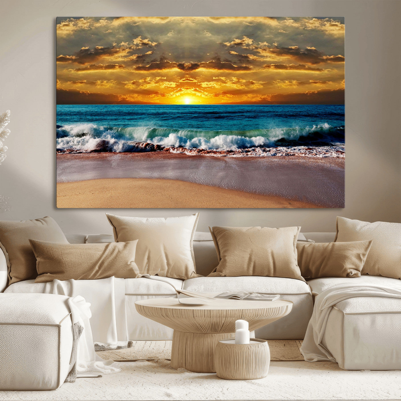 83389-MGV-CV-36X24-Ocean Sunrise Wall Art – Vibrant Beach Waves Canvas Print, Coastal Seascape Decor for Living Room or Office