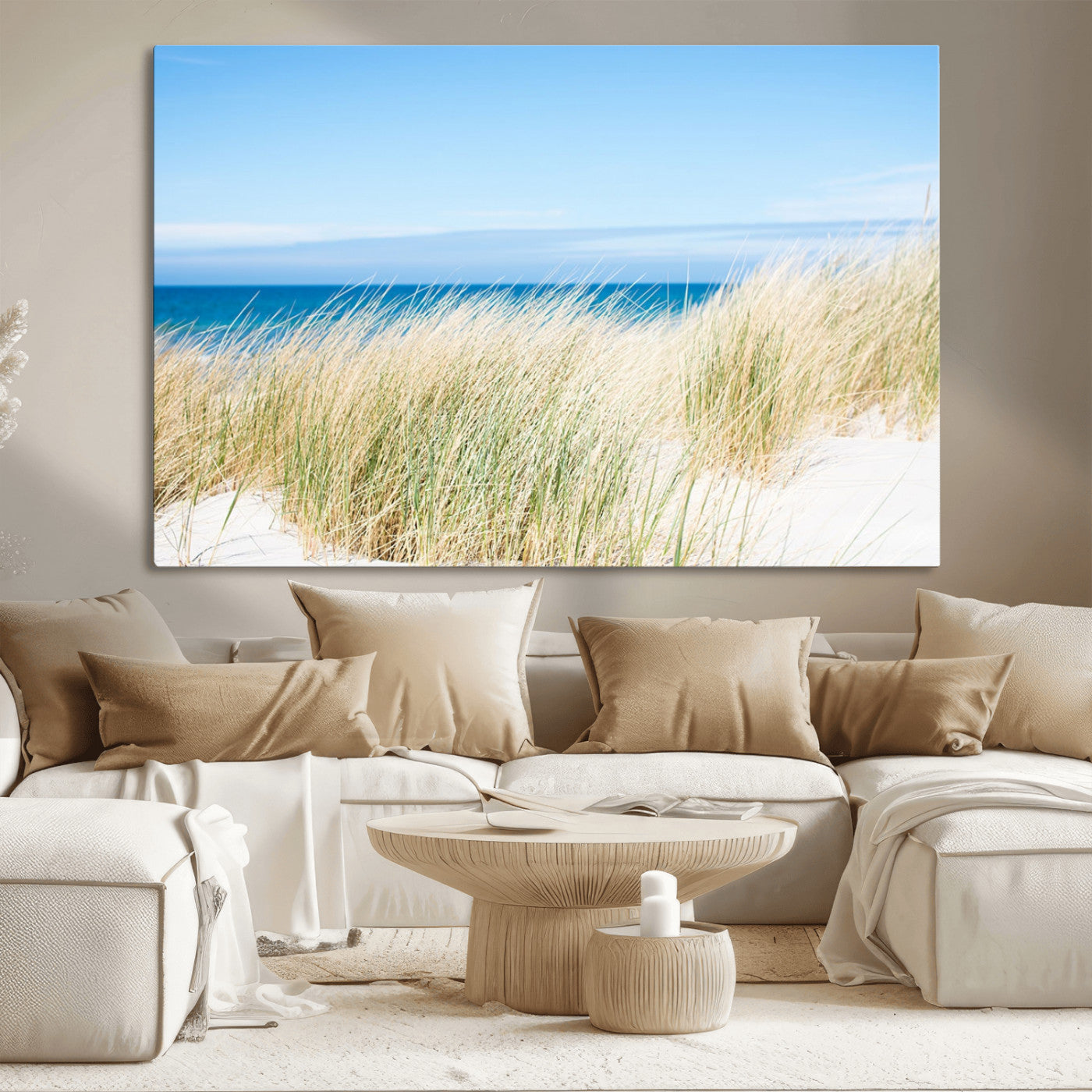 96913-MGV-CV-36X24-Coastal Dunes Wall Art – Serene Beach Grass and Blue Ocean Canvas Print, Relaxing Seaside Nature Decor for Living Room, Bedroom or