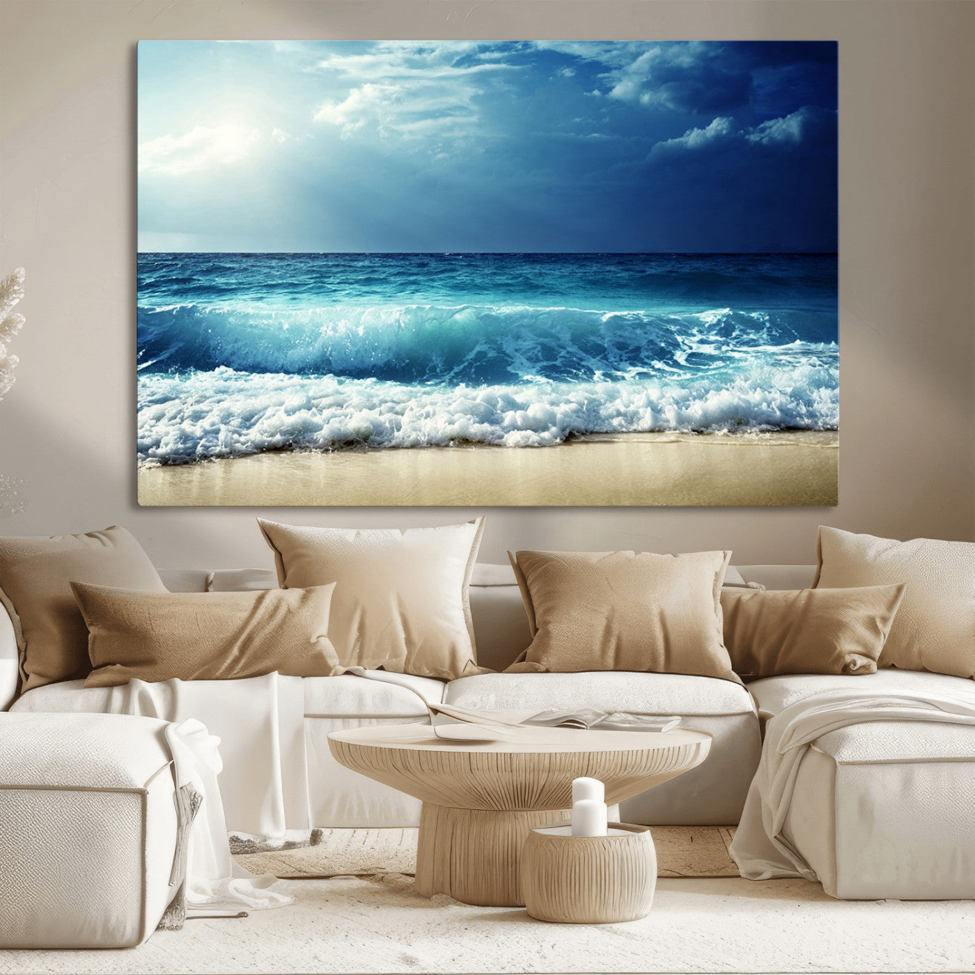 84116-MGV-CV-36X24-Ocean Wave Wall Art – Blue Sea and Beach Canvas Print, Coastal Seascape Photography Artwork for Living Room, Bedroom, or Office