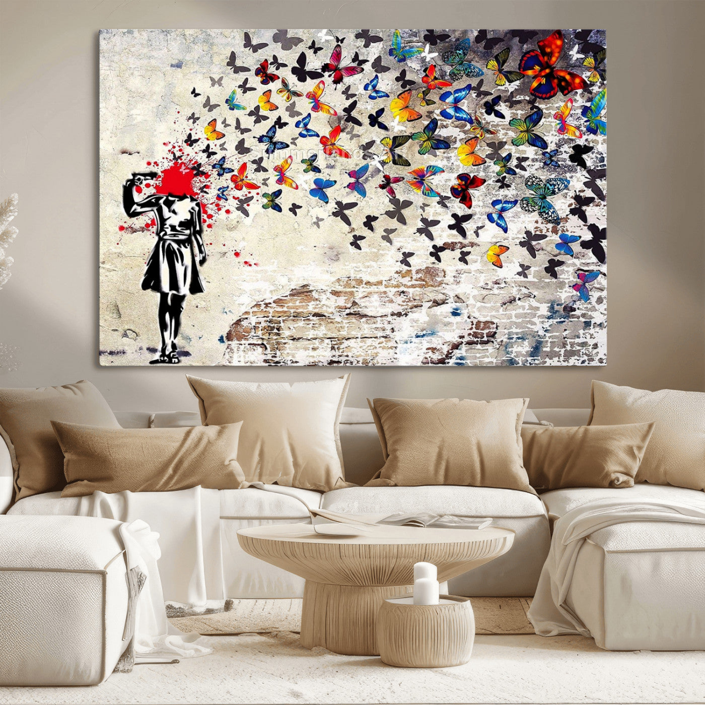 88654-MGV-CV-36X24-Butterfly Explosion Graffiti Wall Art – Street Art Canvas Print, Colorful Butterfly Spray Mural, Modern Abstract Urban Wall Decor
