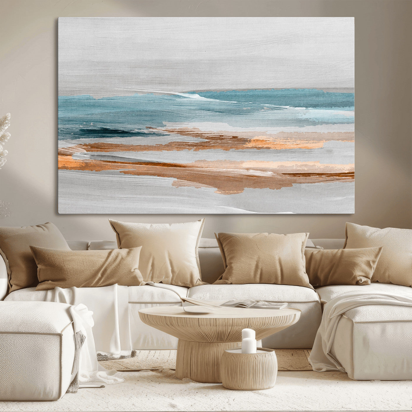 23430-MGV-CV-36X24-Abstract Coastal Wall Art – Modern Ocean Horizon Canvas Print, Minimalist Beach Scene Painting for Bedroom, Living Room, Office or
