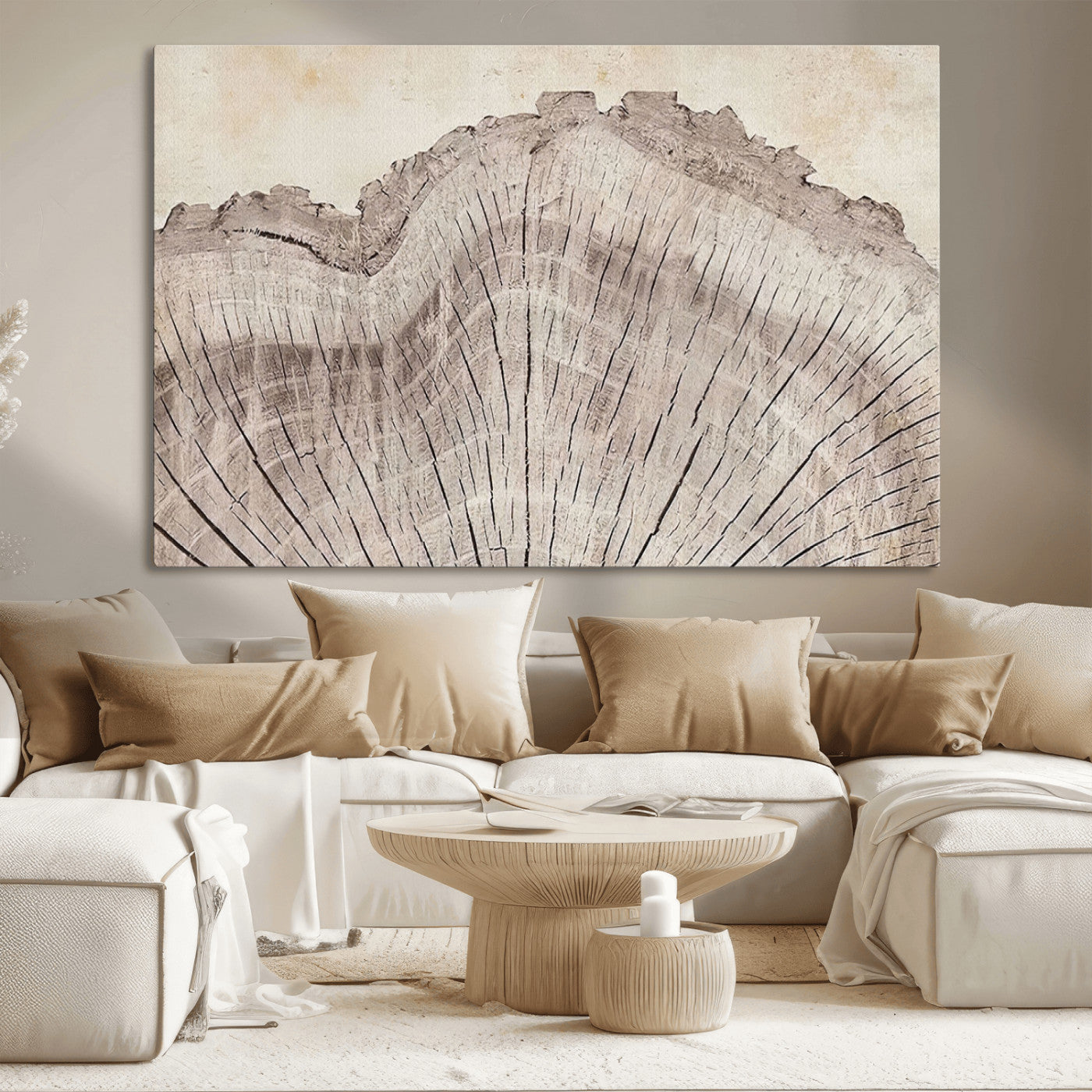 67528-MGV-CV-36X24-Wood Ring Wall Art Canvas Print, Framed Tree Ring Art Picture Print, Rustic Tree Ring Perfect Neutral Boho Decor Artwork