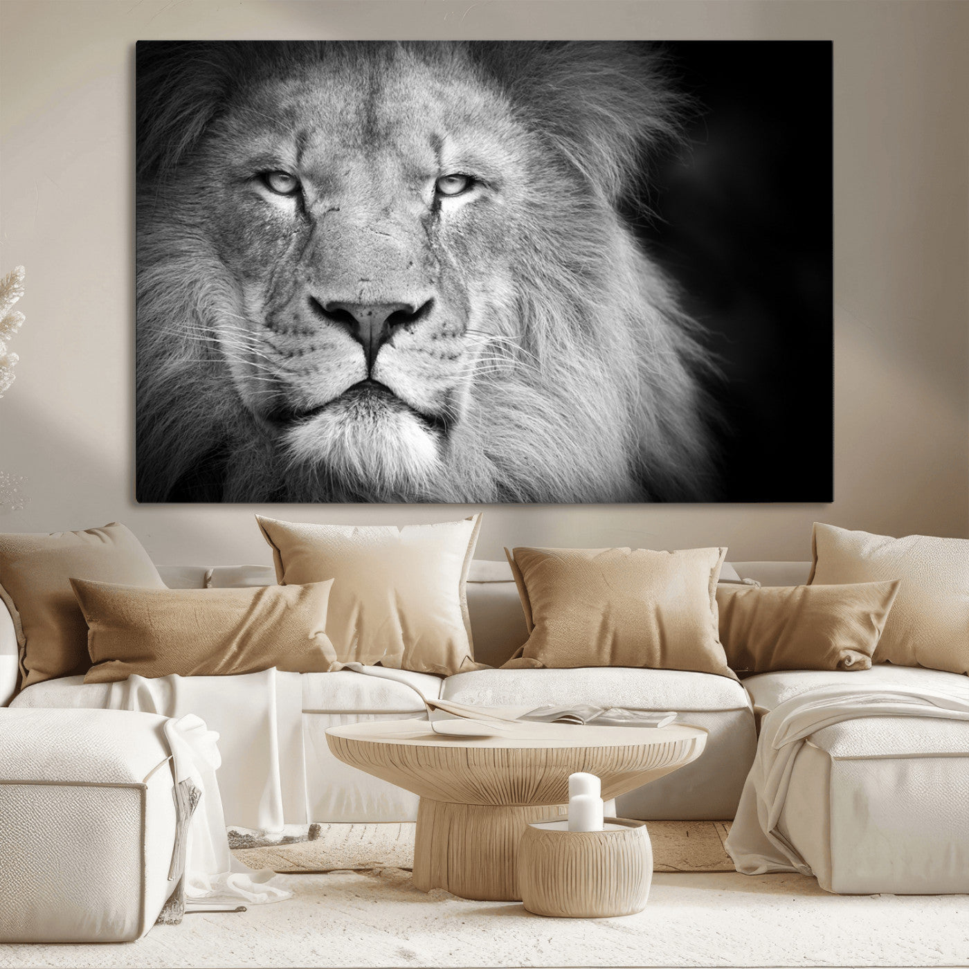 94453-MGV-CV-36X24-Lion Portrait Wall Art – Black and White King of the Jungle Canvas Print, Safari Wildlife Decor for Office, Bedroom, or Living