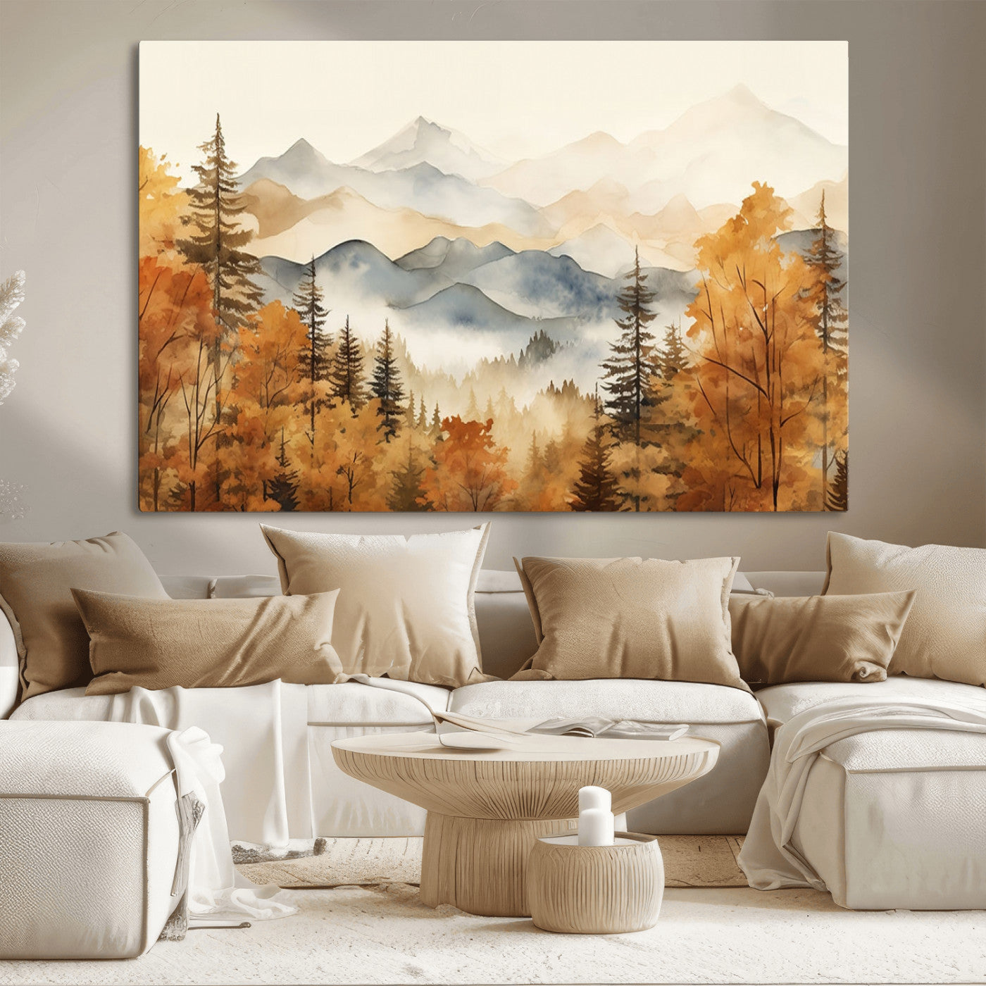 72950-MGV-CV-36X24-Autumn Mountain Forest Wall Art – Golden Fall Landscape Canvas Print, Nature-Inspired Home Decor for Living Room, Bedroom or