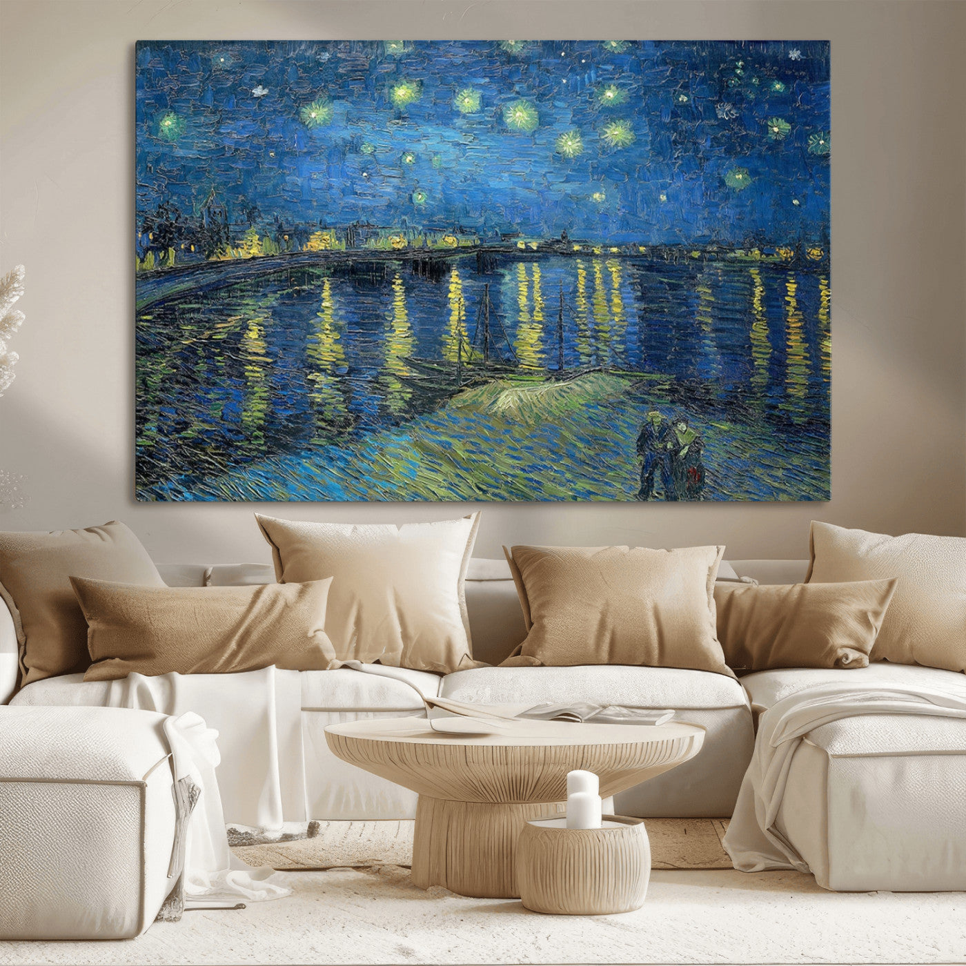 94605-MGV-CV-36X24-Starry Night Over the Rhone Wall Art – Vincent van Gogh Canvas Print, Famous Impressionist Painting for Living Room, Office
