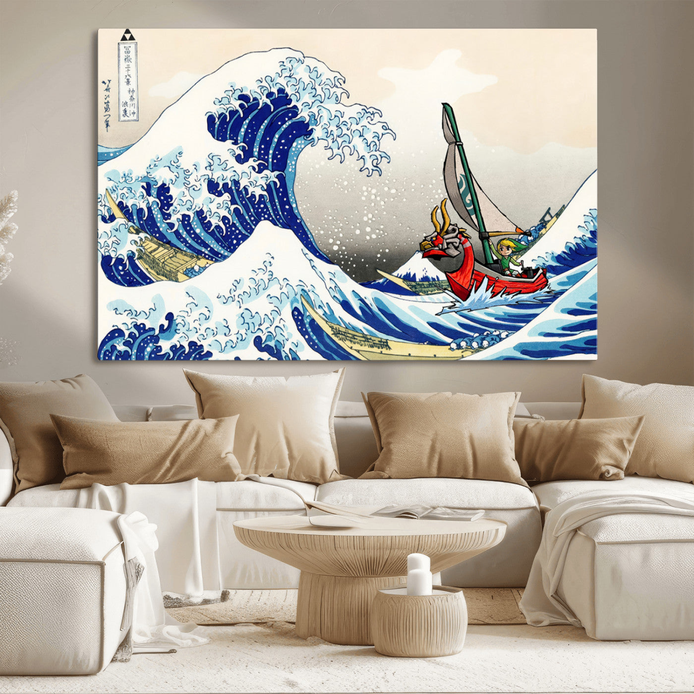19450-MGV-CV-36X24-Great Wave Adventure Wall Art – Japanese Style Ocean Canvas Print, Fantasy Sailing Decor for Living Room, Bedroom or Office