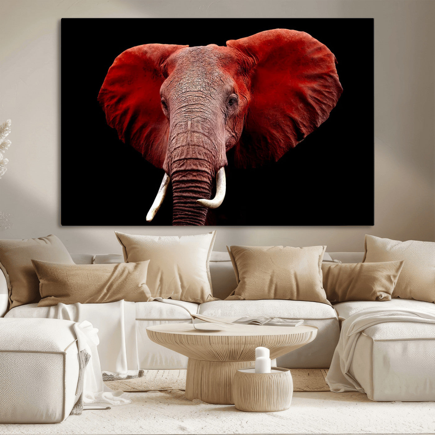 14788-MGV-CV-36X24-Red Elephant Wall Art – Bold Wildlife Canvas Print, African Safari Animal Decor for Living Room, Bedroom or Office