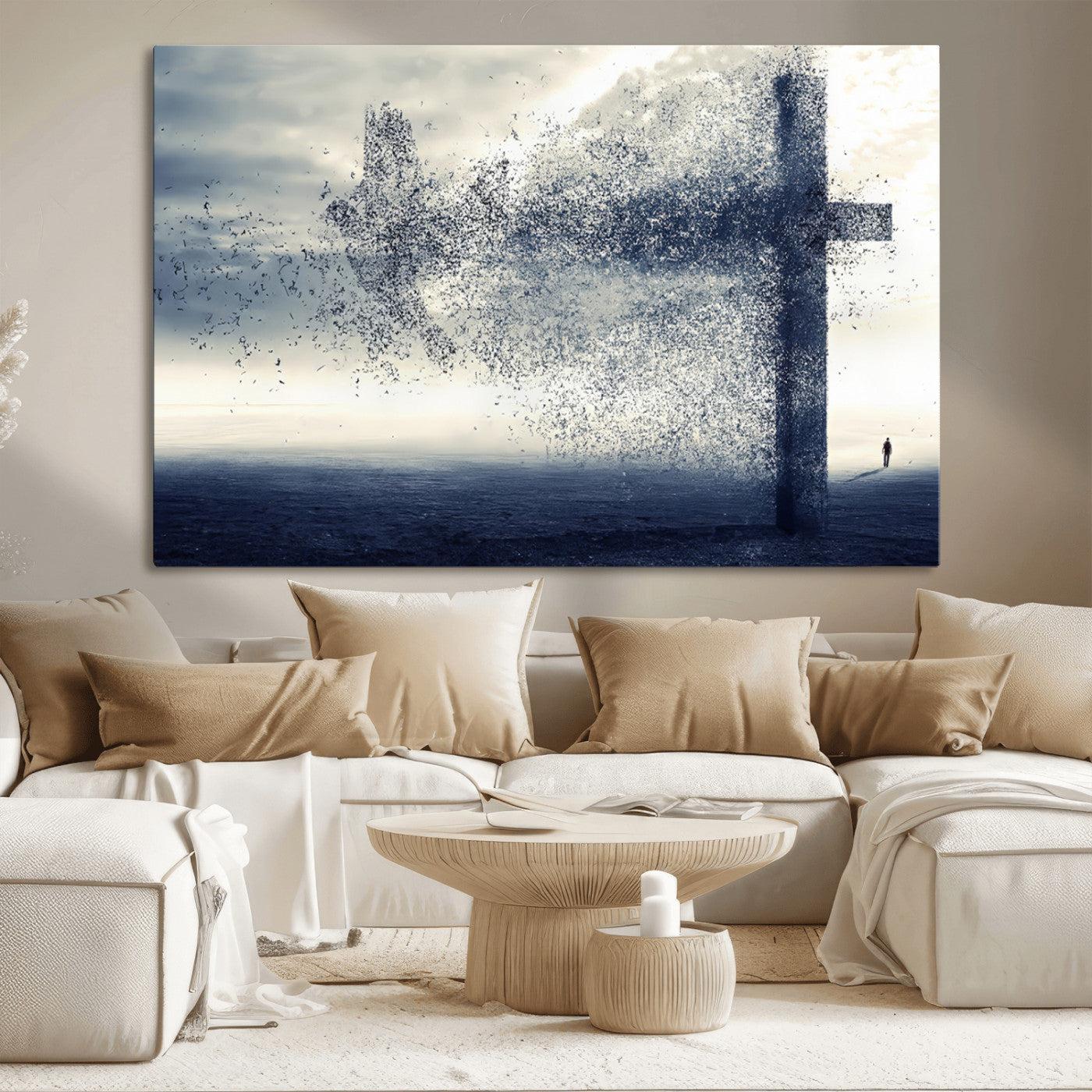 55718-MGV-CV-36X24-Surreal Cross Wall Art – Spiritual Faith Canvas Print, Abstract Christian Artwork with Modern Religious Symbol for Living Room,