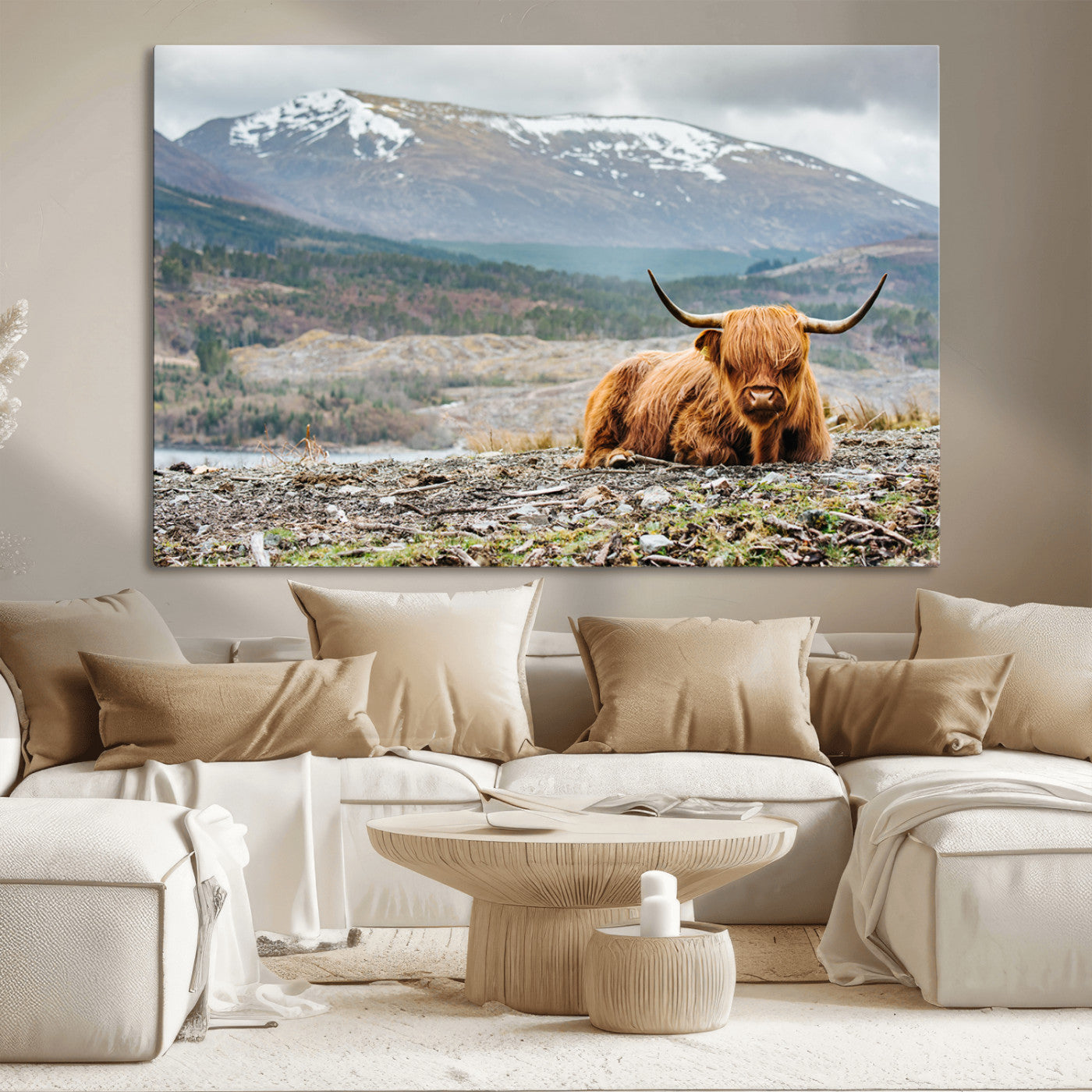 80252-MGV-CV-36X24-Scottish Cow Wall Art Canvas Print, Framed Highland Cow Art Picture Print, Highland Cattle Perfect Rustic Farmhouse Decor Artwork