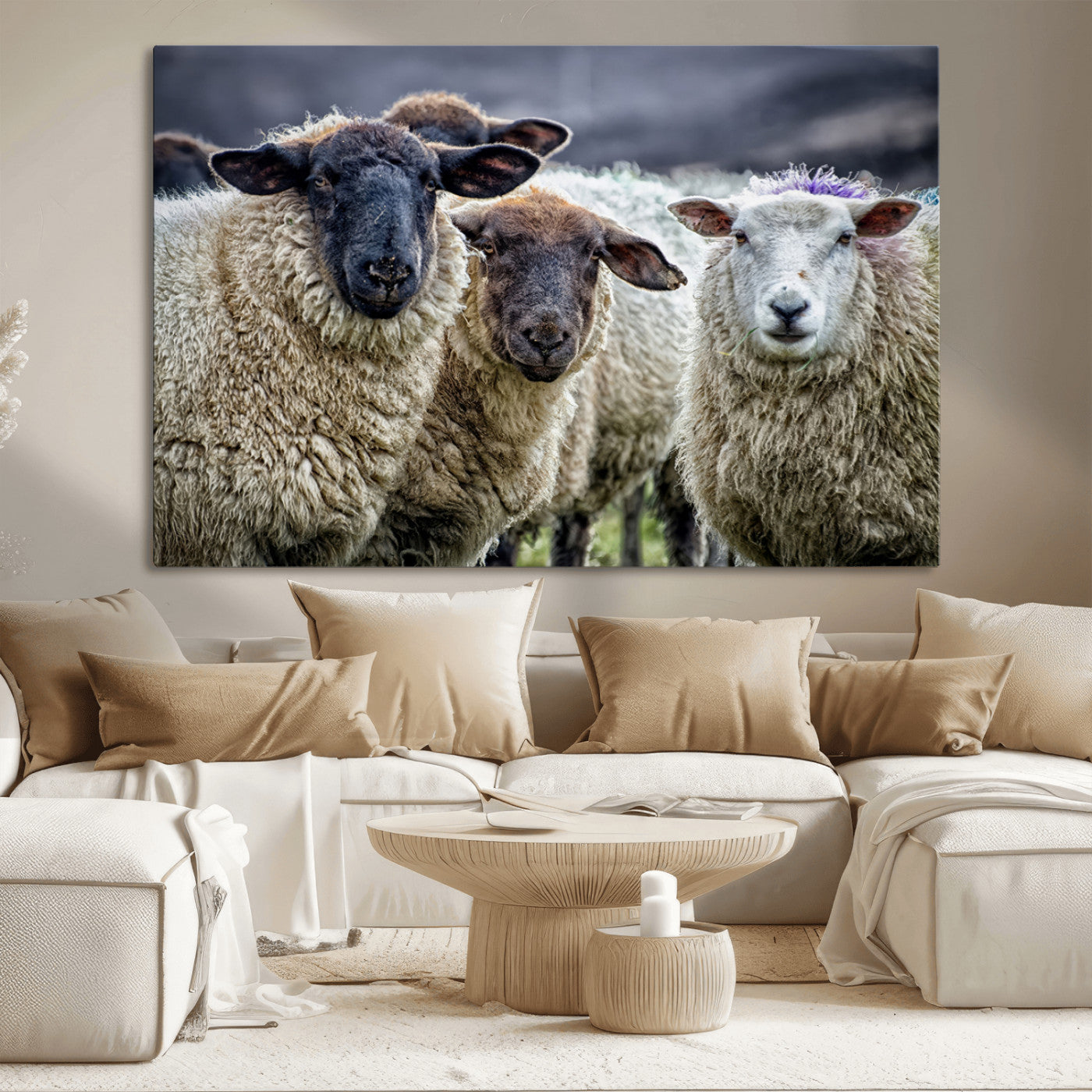 18418-MGV-CV-36X24-Sheep Wall Art Canvas Print, Framed Farmhouse Sheep Art Picture Print, Sheep Herd Perfect Rustic Farmhouse Decor Artwork