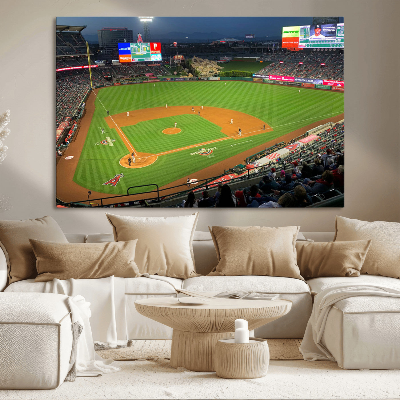 93707-MGV-CV-36X24-Los Angeles Stadium Wall Art Canvas Print, Framed Angel Stadium Field Art Picture Print, Anaheim Stadium Perfect Sports Room Decor