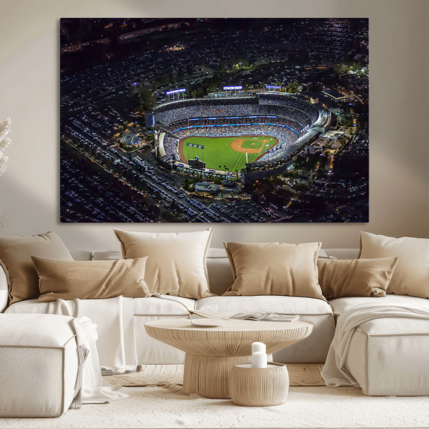 16515-MGV-CV-36X24-Dodgers Stadium Wall Art Canvas Print, Framed Baseball Stadium Art Picture Print, Dodgers Field Perfect Sport Room Decor Artwork