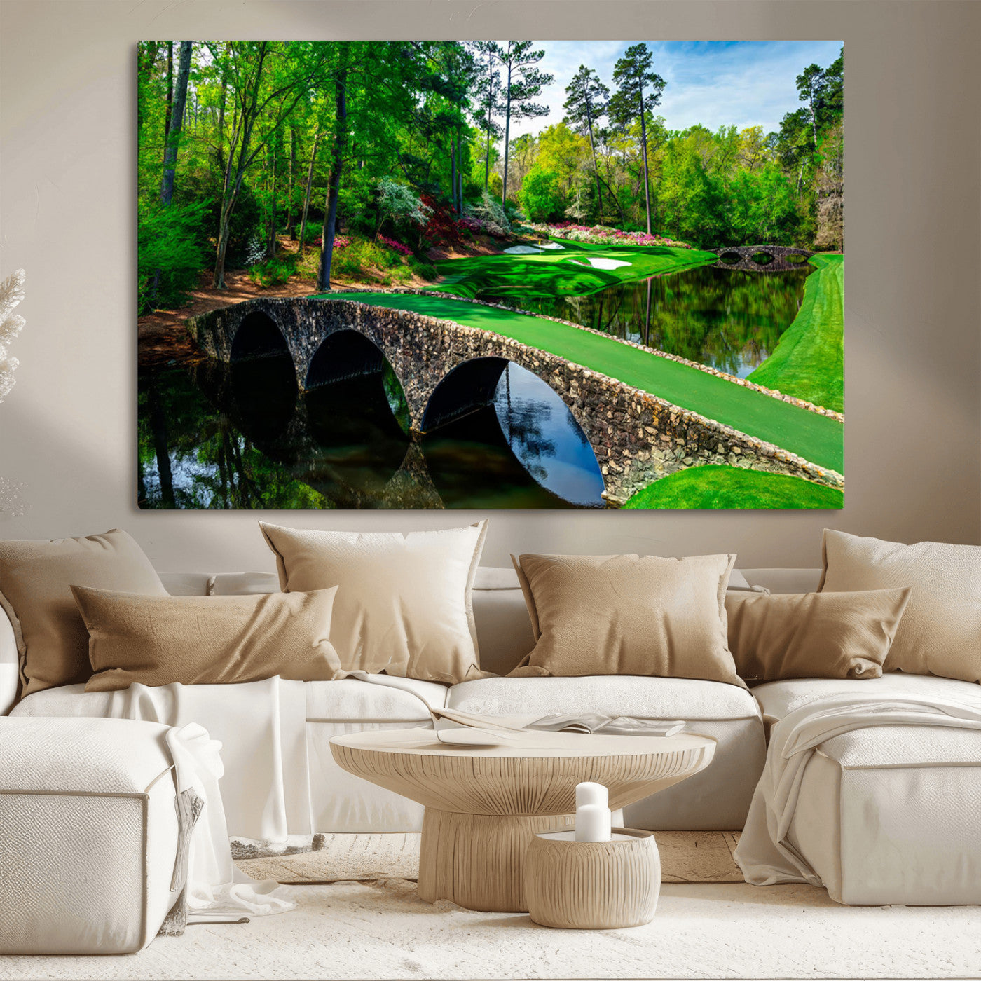 57655-MGV-CV-36X24-Golf Course Wall Art – Canvas Print Scenic Green Fairway Stone Bridge Water Reflection Landscape, Classic Sports Decor for Office,