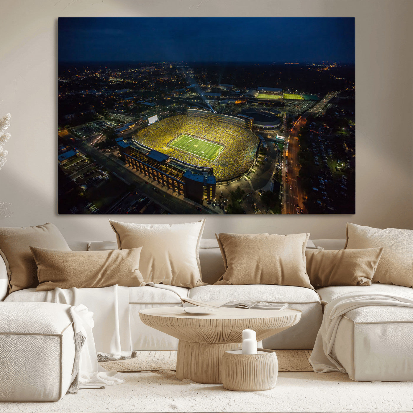 52519-MGV-CV-36X24-Michigan Football Stadium Wall Art Canvas Print, Framed Michigan Stadium Art Picture Print, Michigan Wolverines Field Perfect