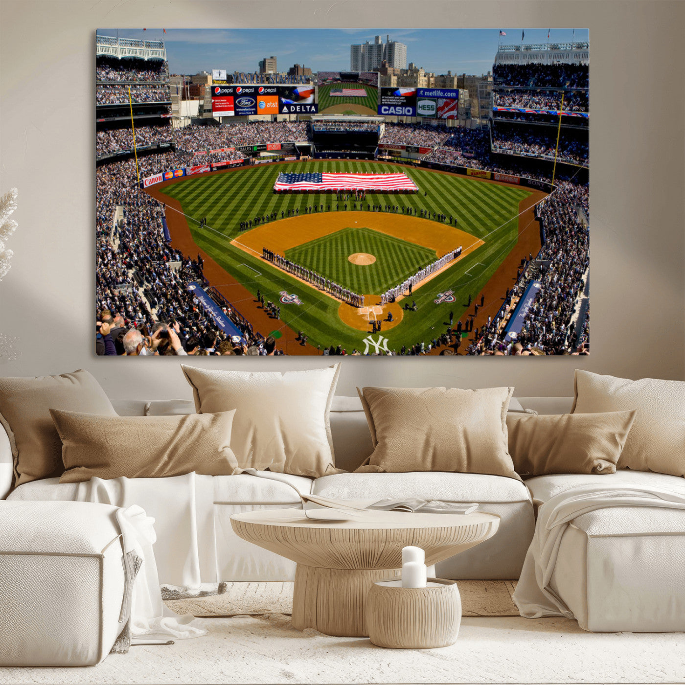 20879-MGV-CV-36X24-Yankee Stadium Wall Art Canvas Print, Framed New York Stadium Art Picture Print, Yankee Field Perfect Sport Room Decor Artwork
