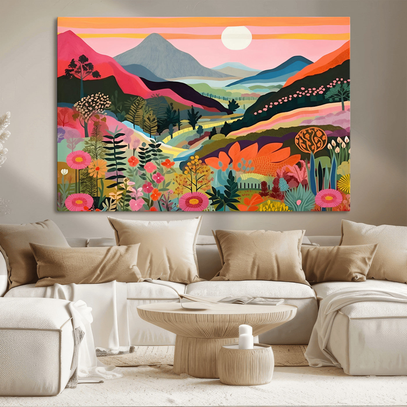 61376-MGV-CV-36X24-Floral Valley Wall Art – Panoramic Mountain Landscape Canvas Print, Vibrant Nature Decor for Living Room, Office, or Bedroom