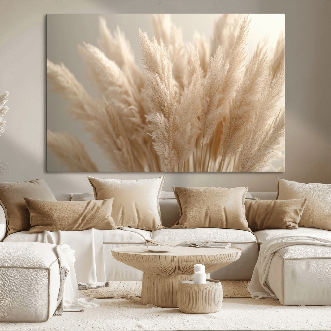 50300-MGV-CV-36X24-Pampas Grass Wall Art Canvas Print, Framed Minimalist Pampas Grass Art Picture Print, Beige Pampas Grass Perfect Minimalist Boho