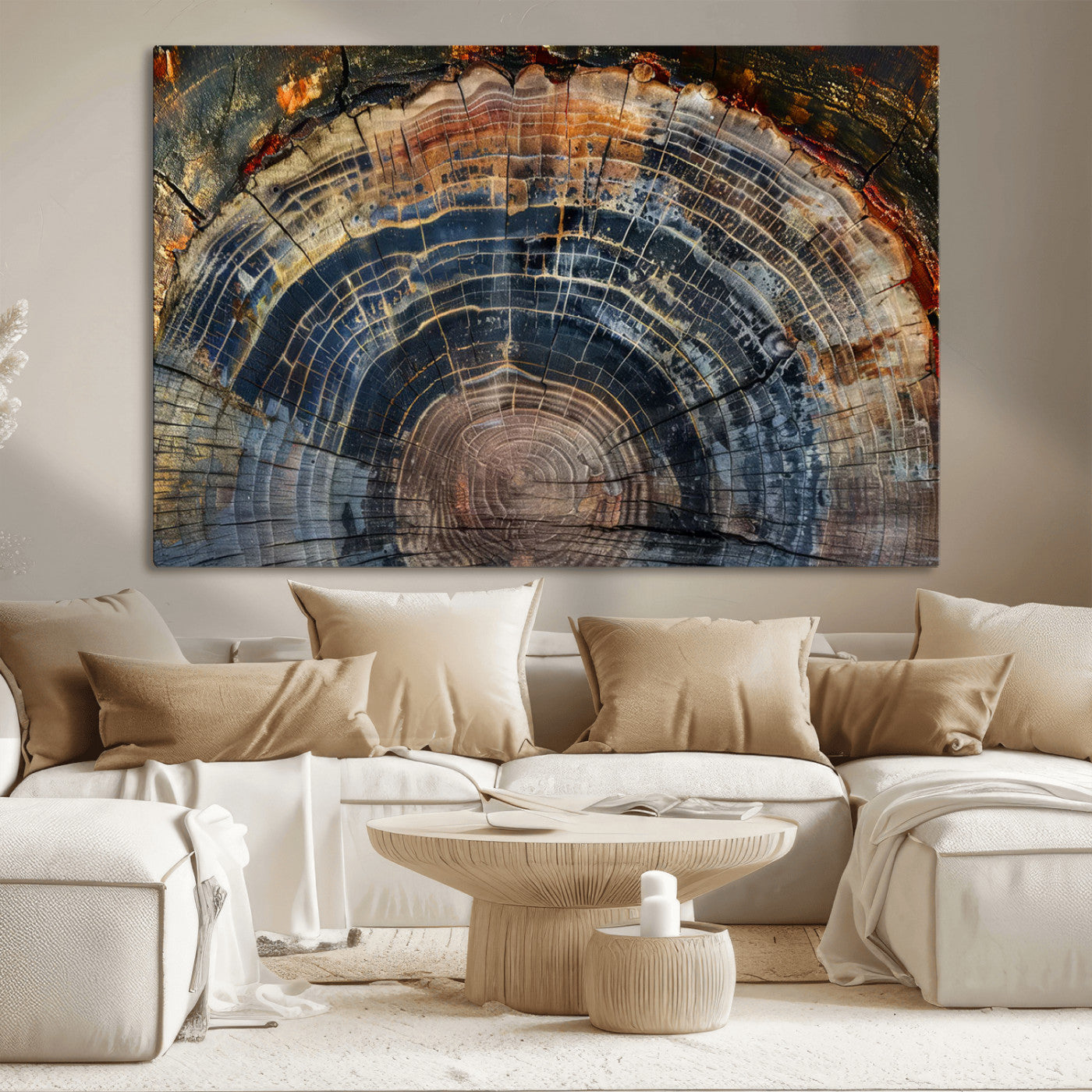 16193-MGV-CV-36X24-Tree Ring Wall Art – Abstract Wood Grain Canvas Print, Rustic Nature Texture Artwork Poster for Living Room, Bedroom, Office,