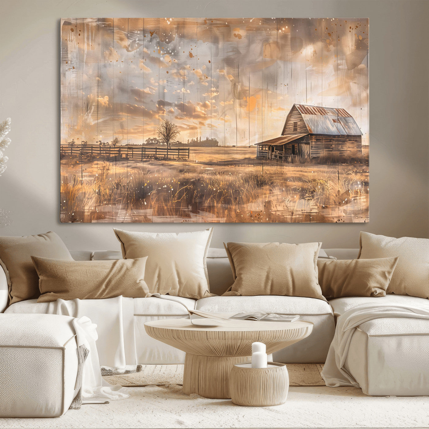 FARM2-MGV-CV-36X24-Rustic Farmhouse Wall Art Canvas Print, Framed Old Barn Art Picture Print, Southwestern Farmhouse Perfect Rustic Decor Artwork