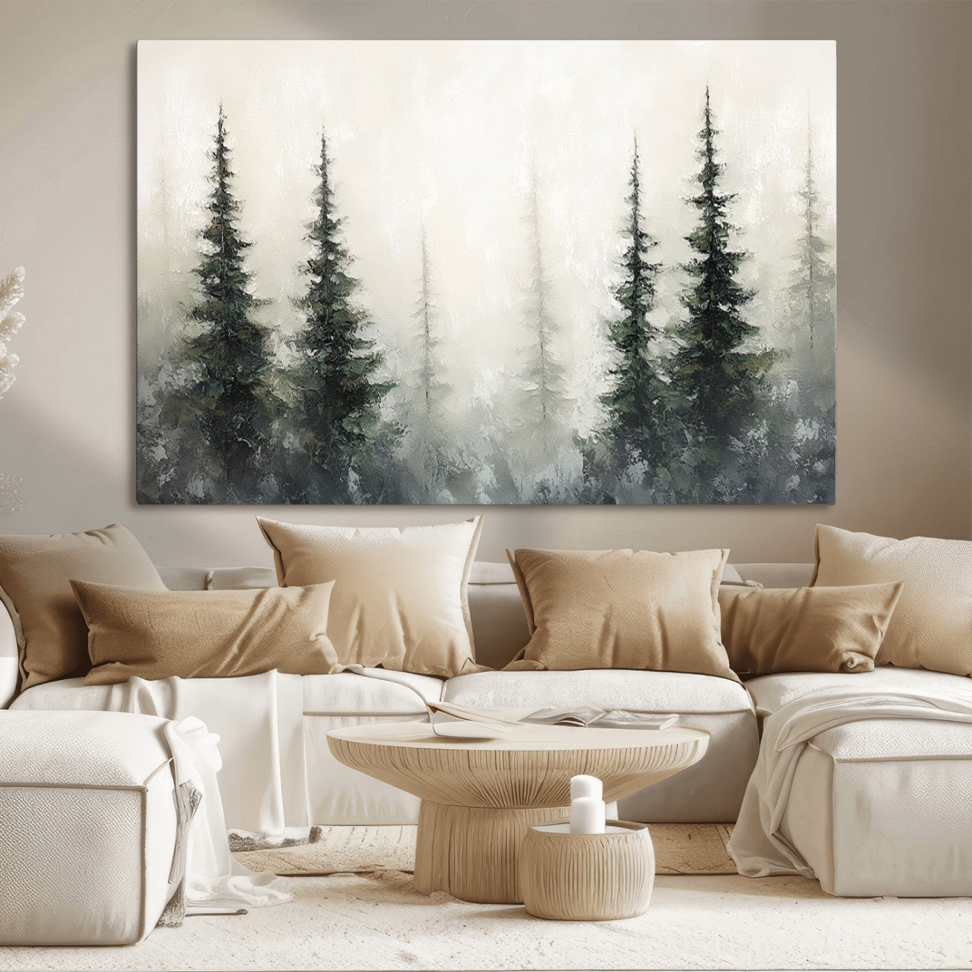 33241-MGV-CV-36X24-Misty Forest Wall Art Canvas Print, Framed Foggy Pines Art Picture Print, Forest Haze Perfect Rustic Minimalist Decor Artwork
