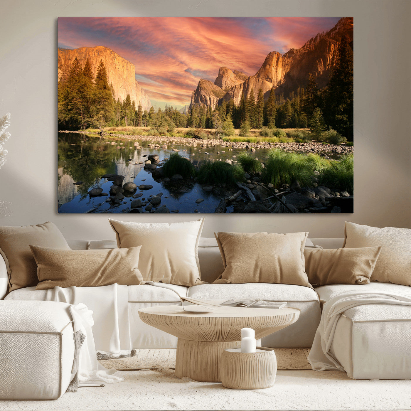 31199457-MGV-CV-36X24-Yosemite Valley Wall Art Canvas Print, Framed El Capitan Art Picture Print, Sunset Sky Perfect Vibrant Western Decor Artwork