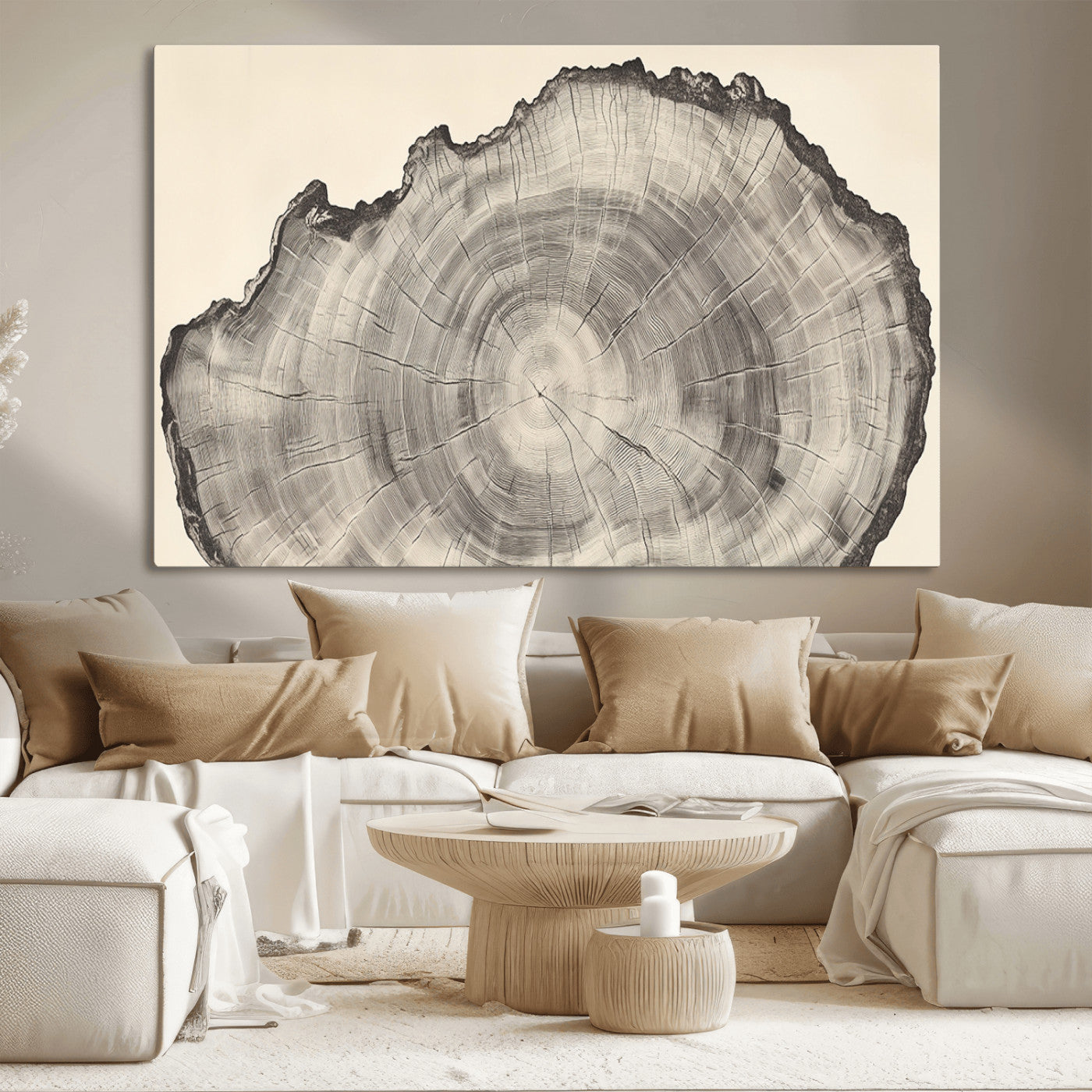 98921313-MGV-CV-36X24-Tree Ring Wall Art Canvas Print, Framed Wood Slice Art Picture Print, Minimalist Wood Perfect Rustic Academic Decor Artwork