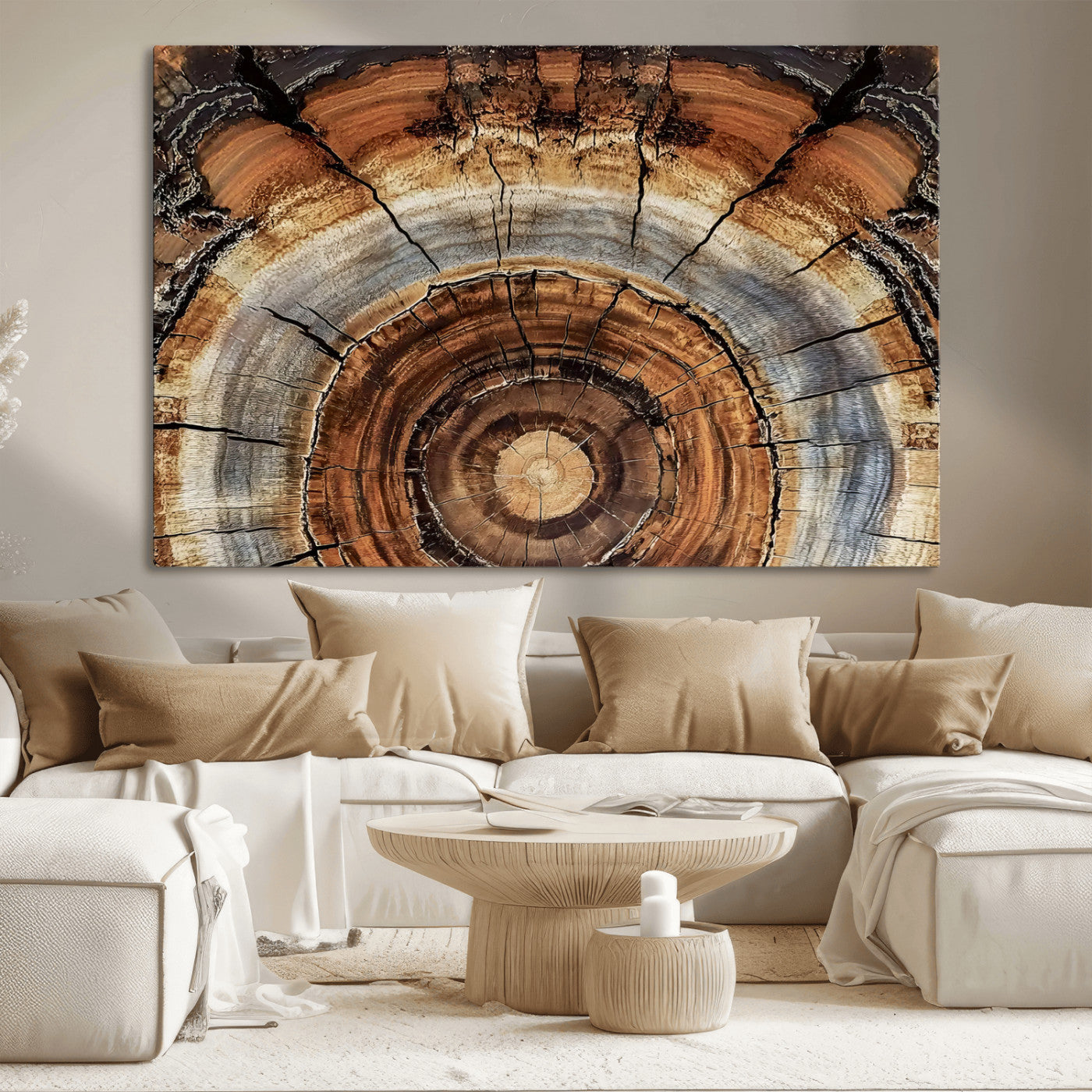 15184146-MGV-CV-36X24-Tree Rings Wall Art Canvas Print, Framed Wood Texture Art Picture Print, Rustic Pattern Perfect Rustic Organic Decor Artwork