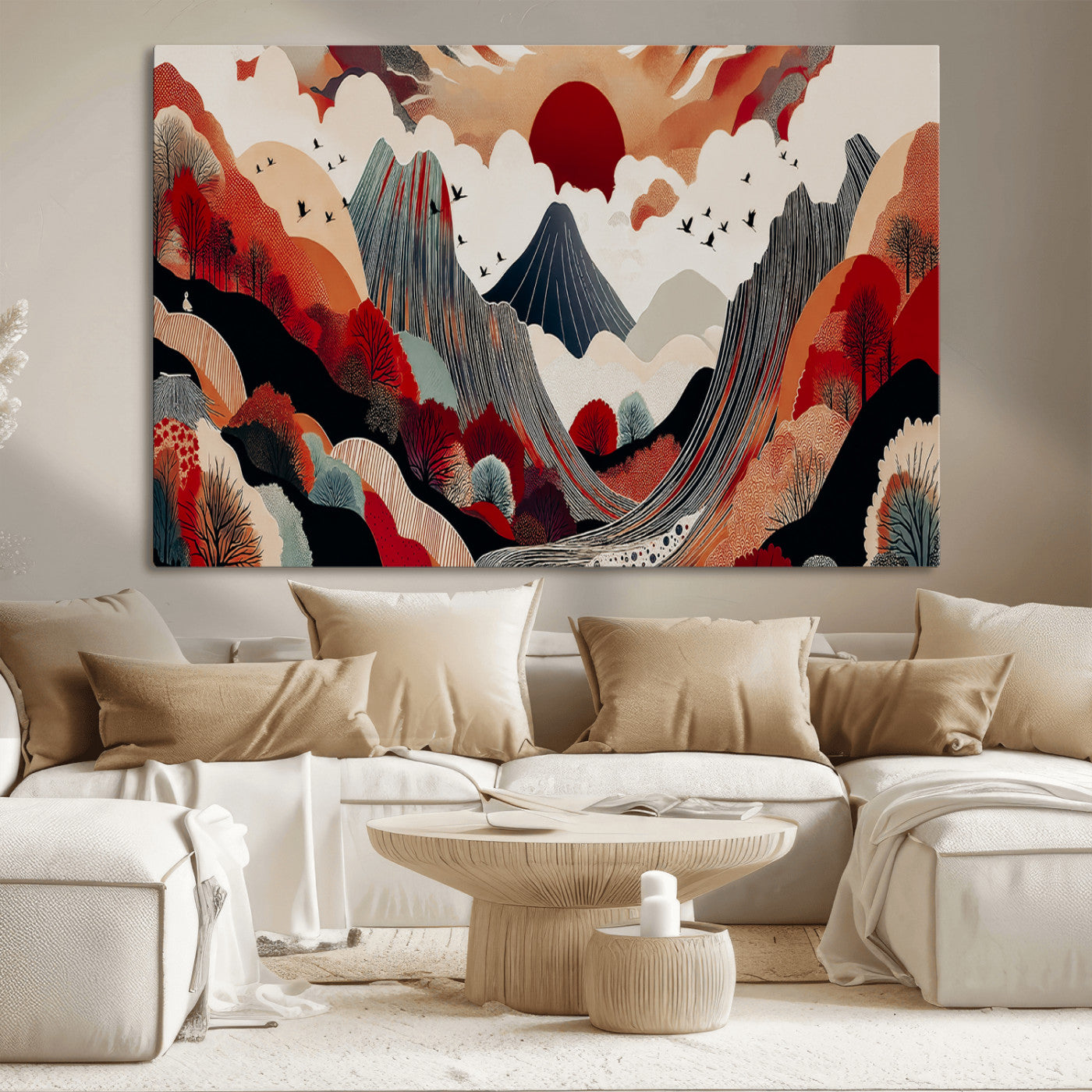 59495752-MGV-CV-36X24-Abstract Mountain Wall Art Canvas Print, Framed Vibrant Landscape Art Picture Print, Nature Drawing Perfect Contemporary