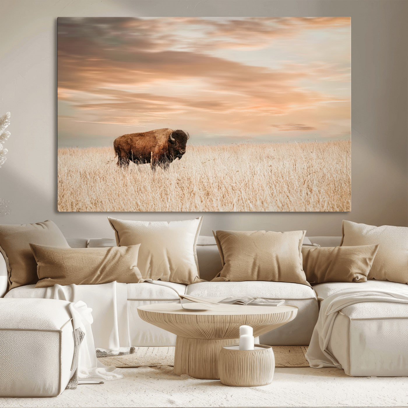 87282289-MGV-CV-36X24-Bison Wall Art Canvas Print, Framed Buffalo Art Picture Print, Western Prairie Perfect Rustic Decor Artwork
