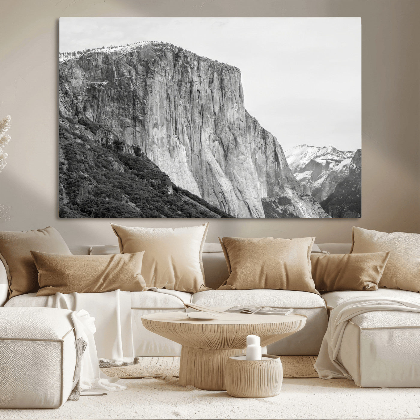 39393420-MGV-CV-36X24-El Capitan Wall Art Canvas Print, Framed Yosemite Cliff Art Picture Print, Monochrome Mountain Perfect Monochrome Sierra Decor