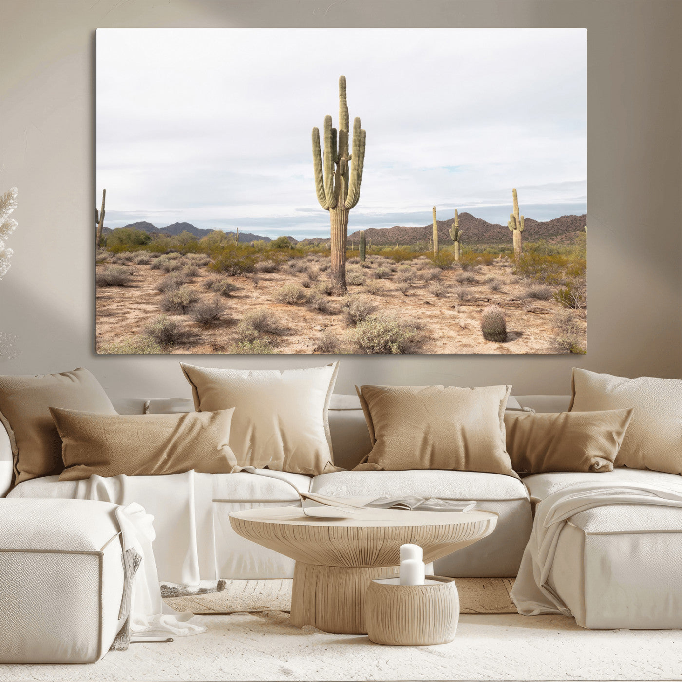 96147924-MGV-CV-36X24-Saguaro Cactus Wall Art Canvas Print, Framed Desert Cactus Art Picture Print, Earthy Desert Perfect Southwestern Boho Decor
