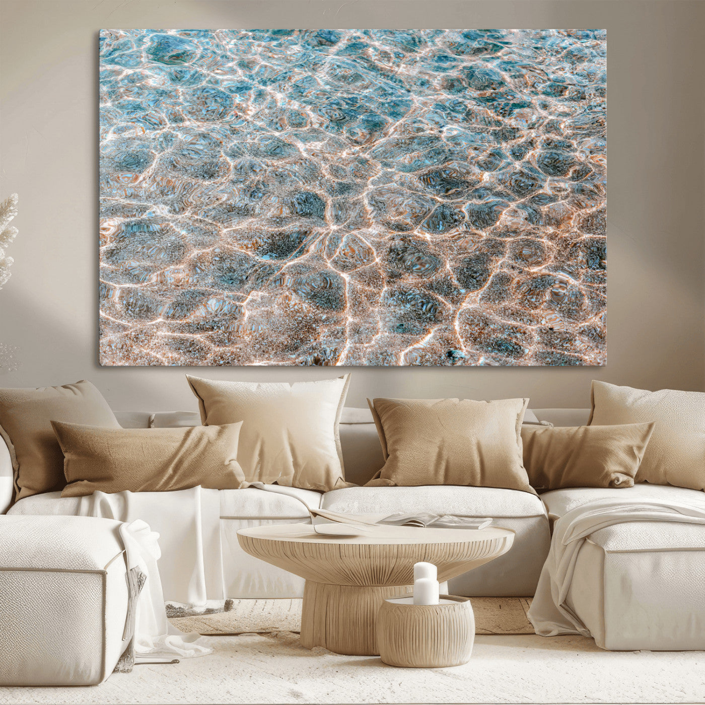 26580287-MGV-CV-36X24-Clear Water Wall Art Canvas Print, Framed Sunlit Ripples Art Picture Print, Ocean Texture Perfect Modern Coastal Decor Artwork