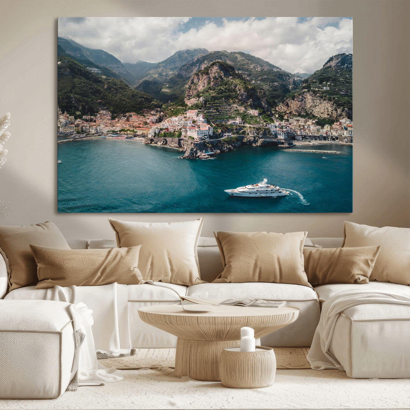 20321590-MGV-CV-36X24-Amalfi Coast Wall Art Canvas Print, Framed Italy Travel Art Picture Print, Mediterranean Landscape Perfect Mediterranean Coastal