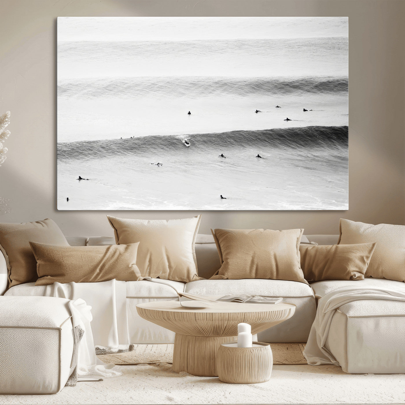 54291445-MGV-CV-36X24-Black White Ocean Wall Art Canvas Print, Framed Coastal Sport Art Picture Print, Ocean Culture Perfect Minimalist Coastal Decor