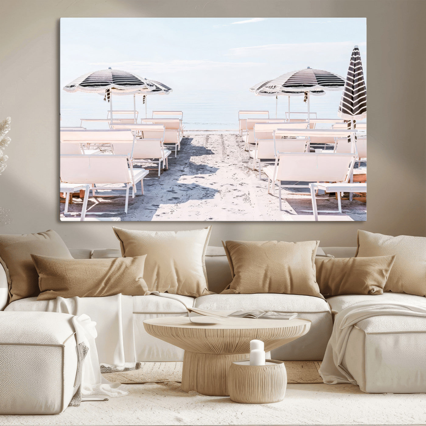 67623952-MGV-CV-36X24-Minimalist Beach Wall Art Canvas Print, Framed Pastel Sand Art Picture Print, Beach Aesthetic Perfect Coastal Minimalist Decor