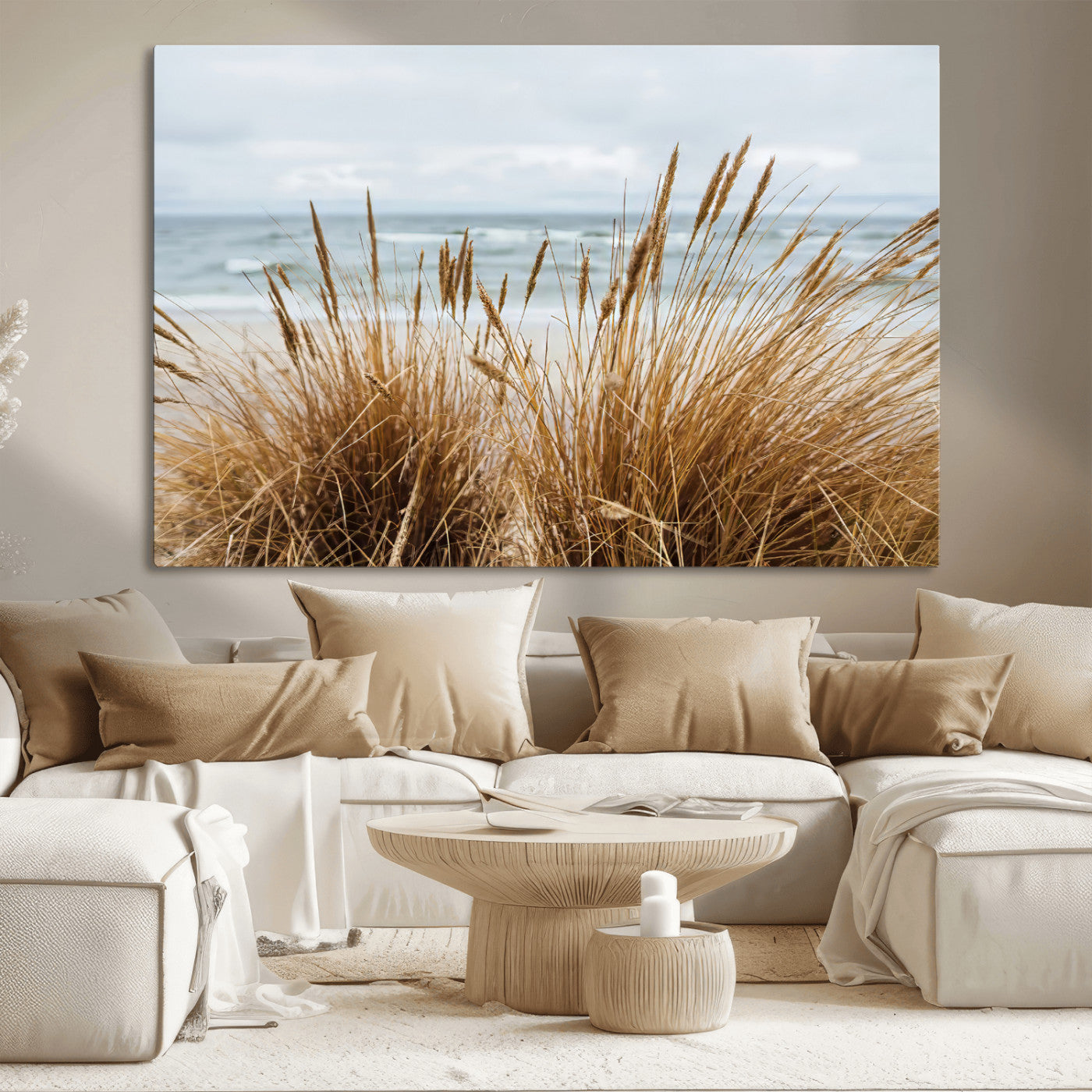 14270839-MGV-CV-36X24-Beach Grass Wall Art Canvas Print, Framed Coastal Dunes Art Picture Print, Dune Grass Perfect Coastal Minimalist Decor Artwork