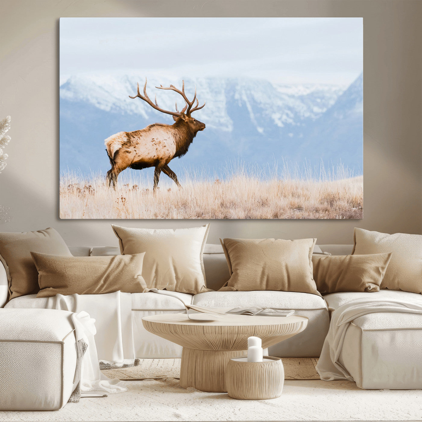 96024025-MGV-CV-36X24-Elk Photography Wall Art Canvas Print, Framed Mountain Wildlife Art Picture Print, Rustic Lodge Decor Perfect Rustic Lodge Decor