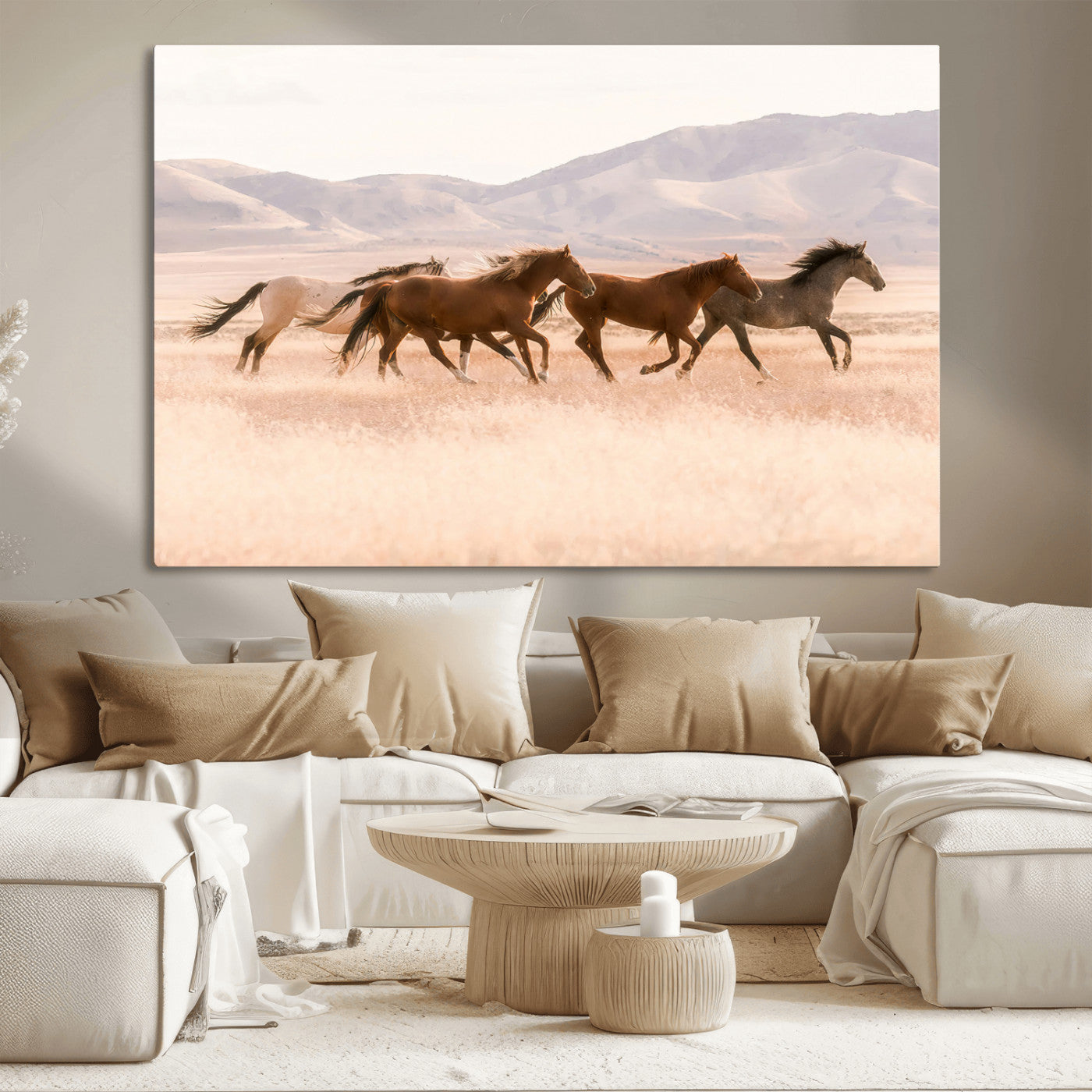 83644685-MGV-CV-36X24-Wild Horse Art Wall Art Canvas Print, Framed Rustic Western Art Picture Print, Desert Horse Scene Perfect Rustic Western Decor